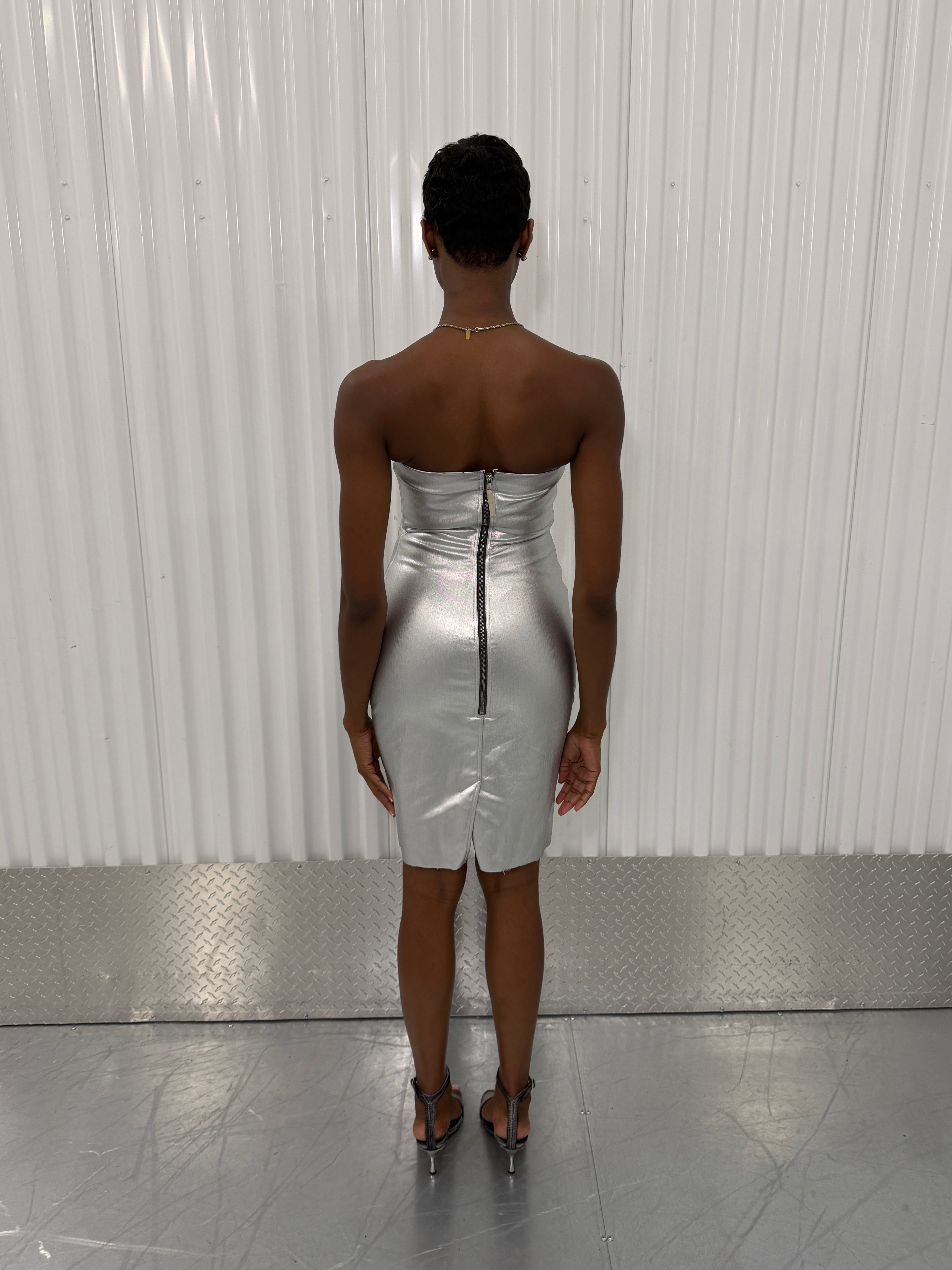 rick owens silver tube mini dress