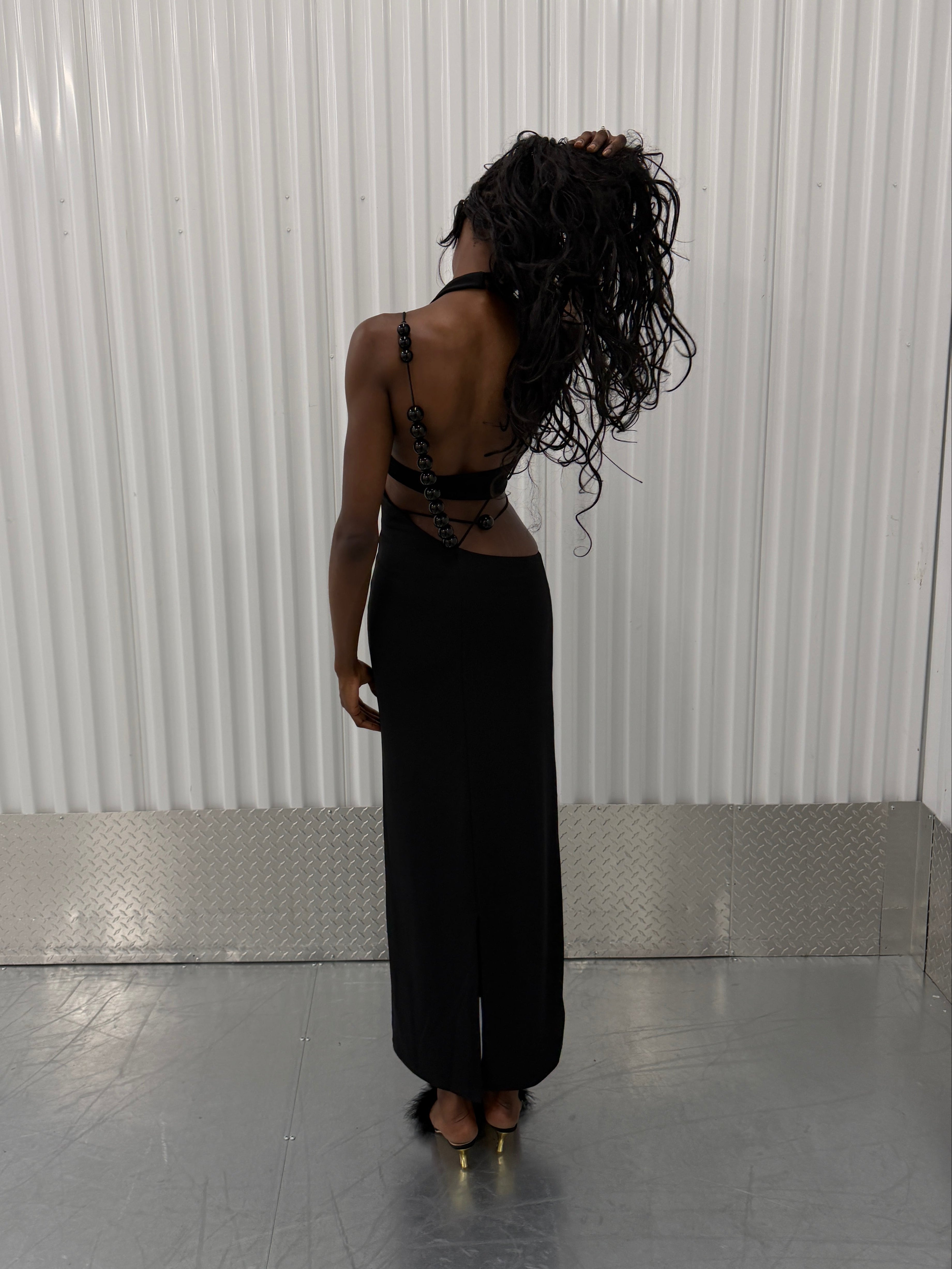 livia nunes x h&m cut out beaded dress