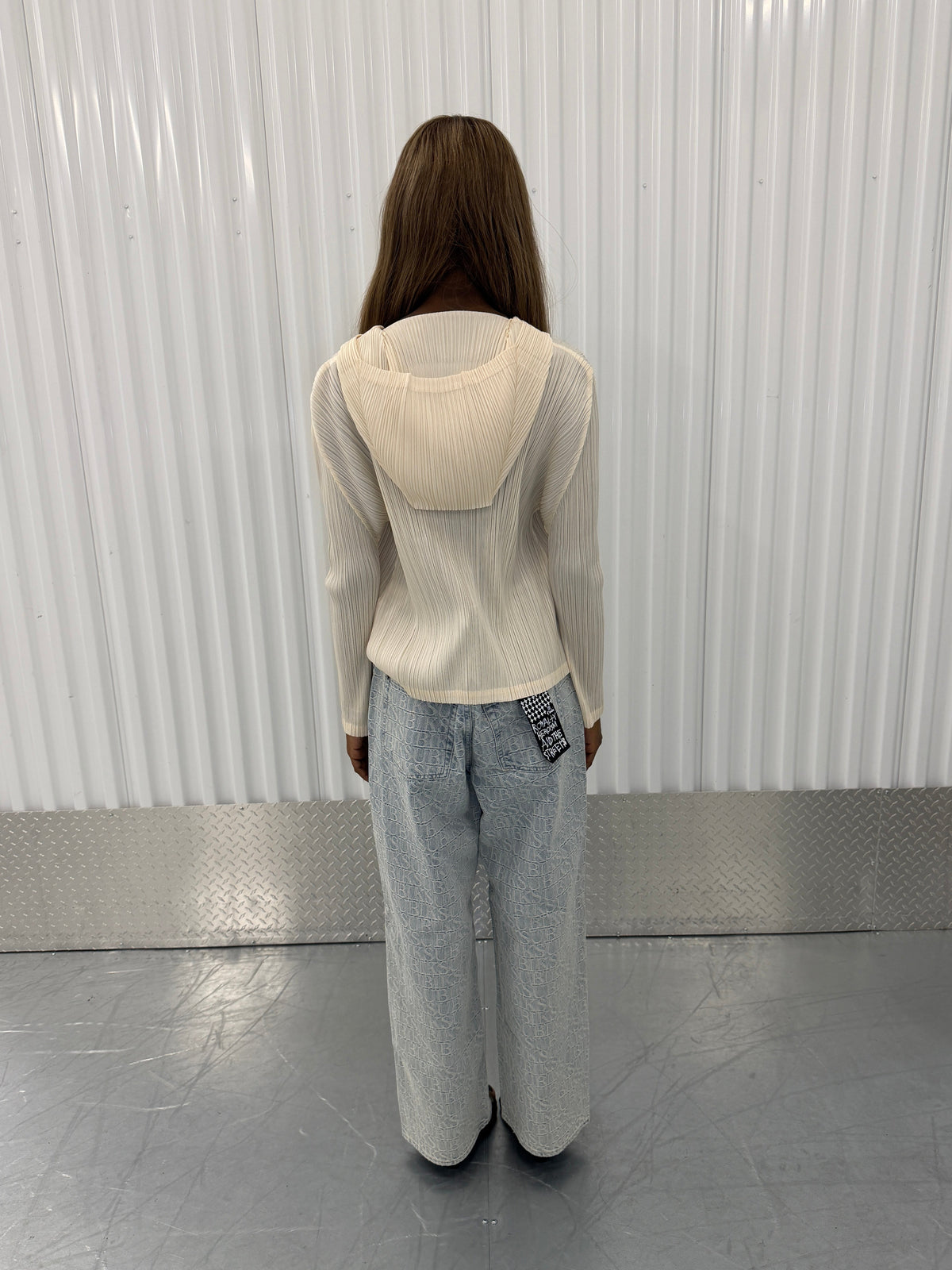 pleats please zipper hoodie - beige