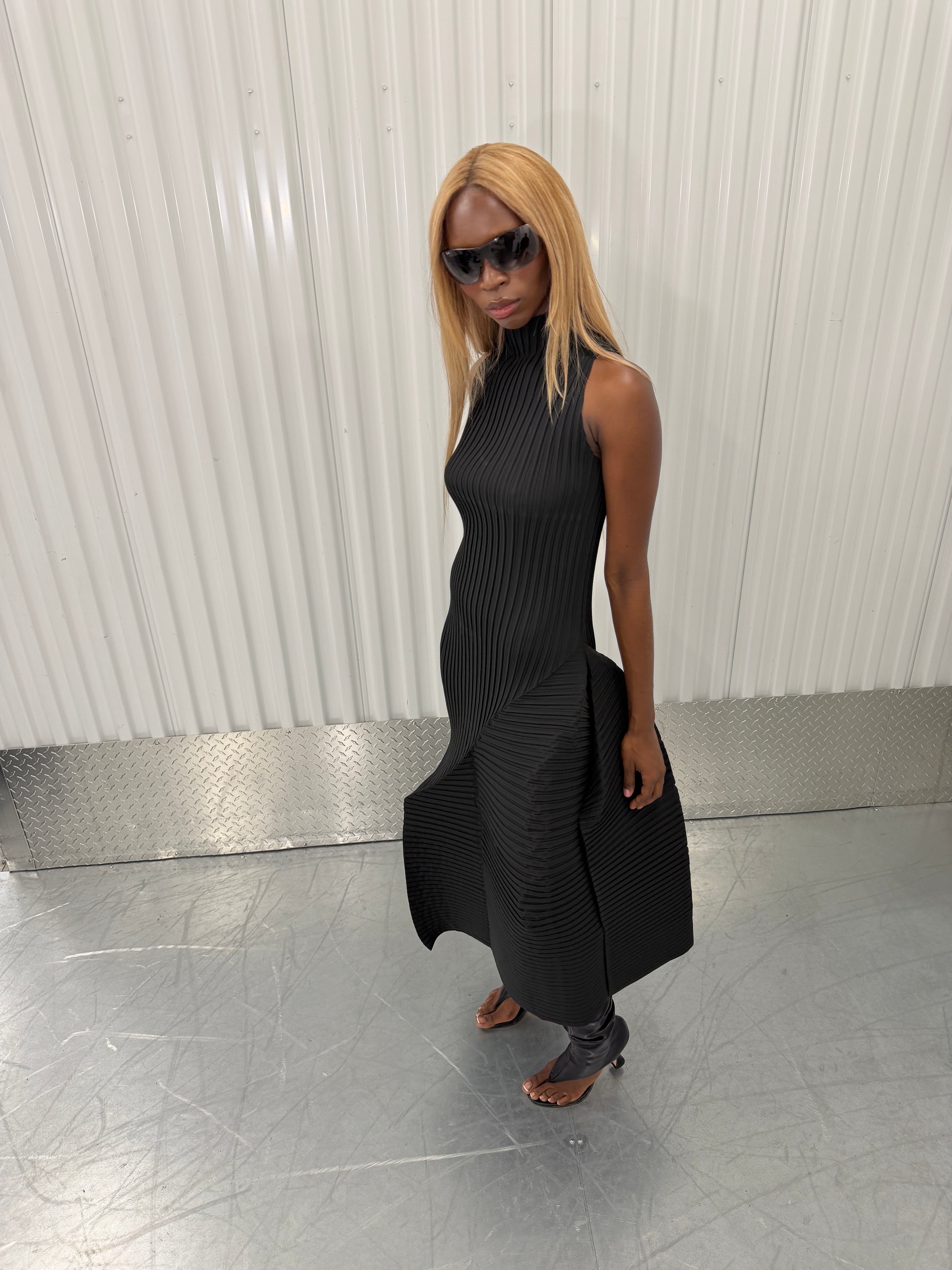 issey miyake fold pleats midi dress