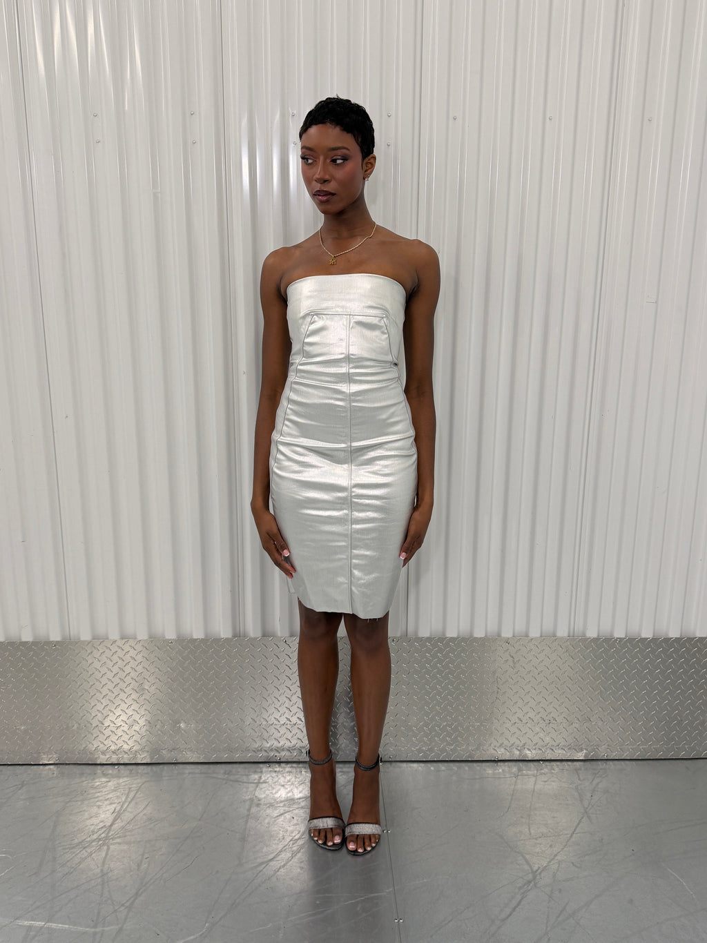 rick owens silver tube mini dress