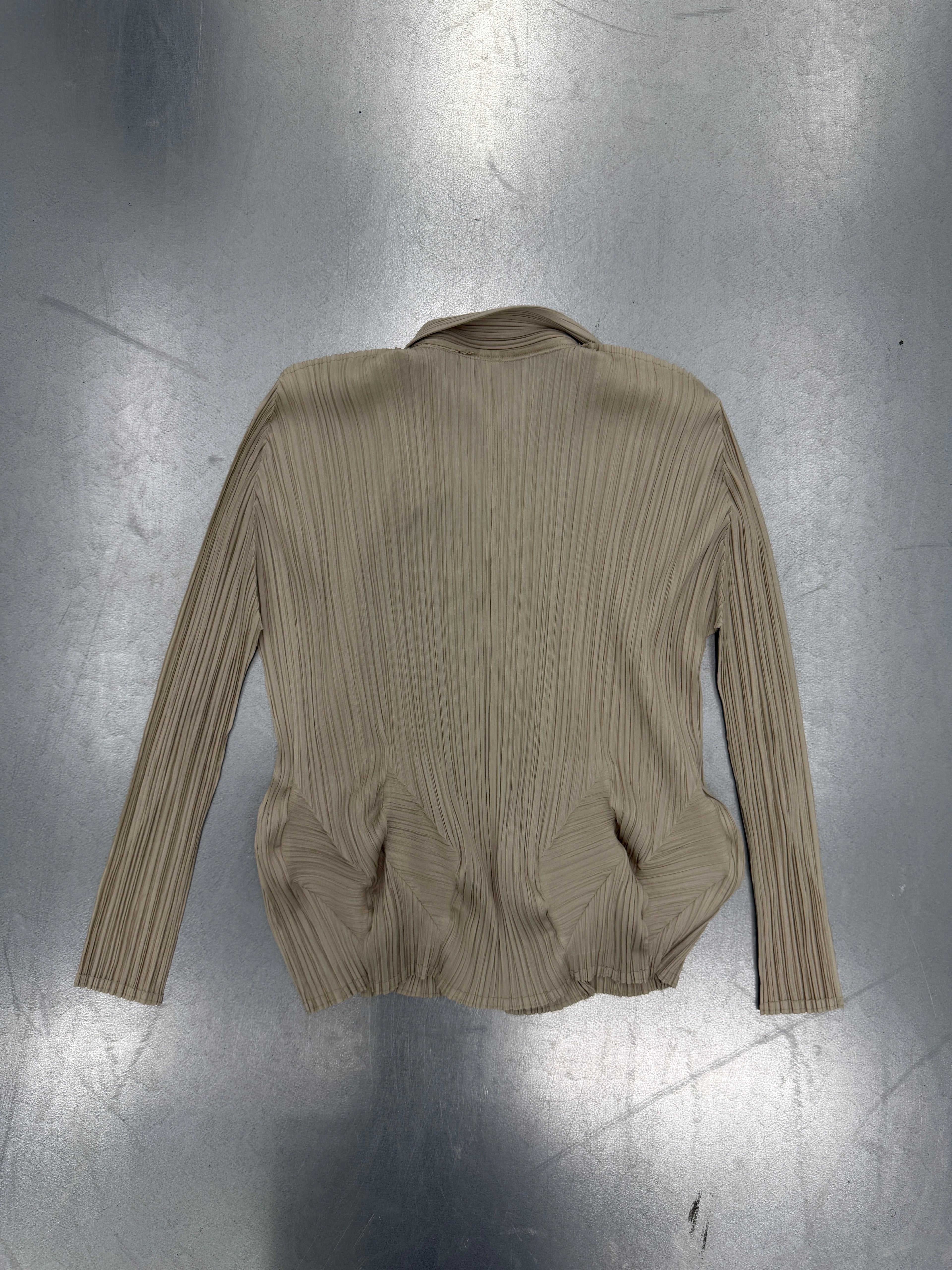 pleats please washed grey button up blouse