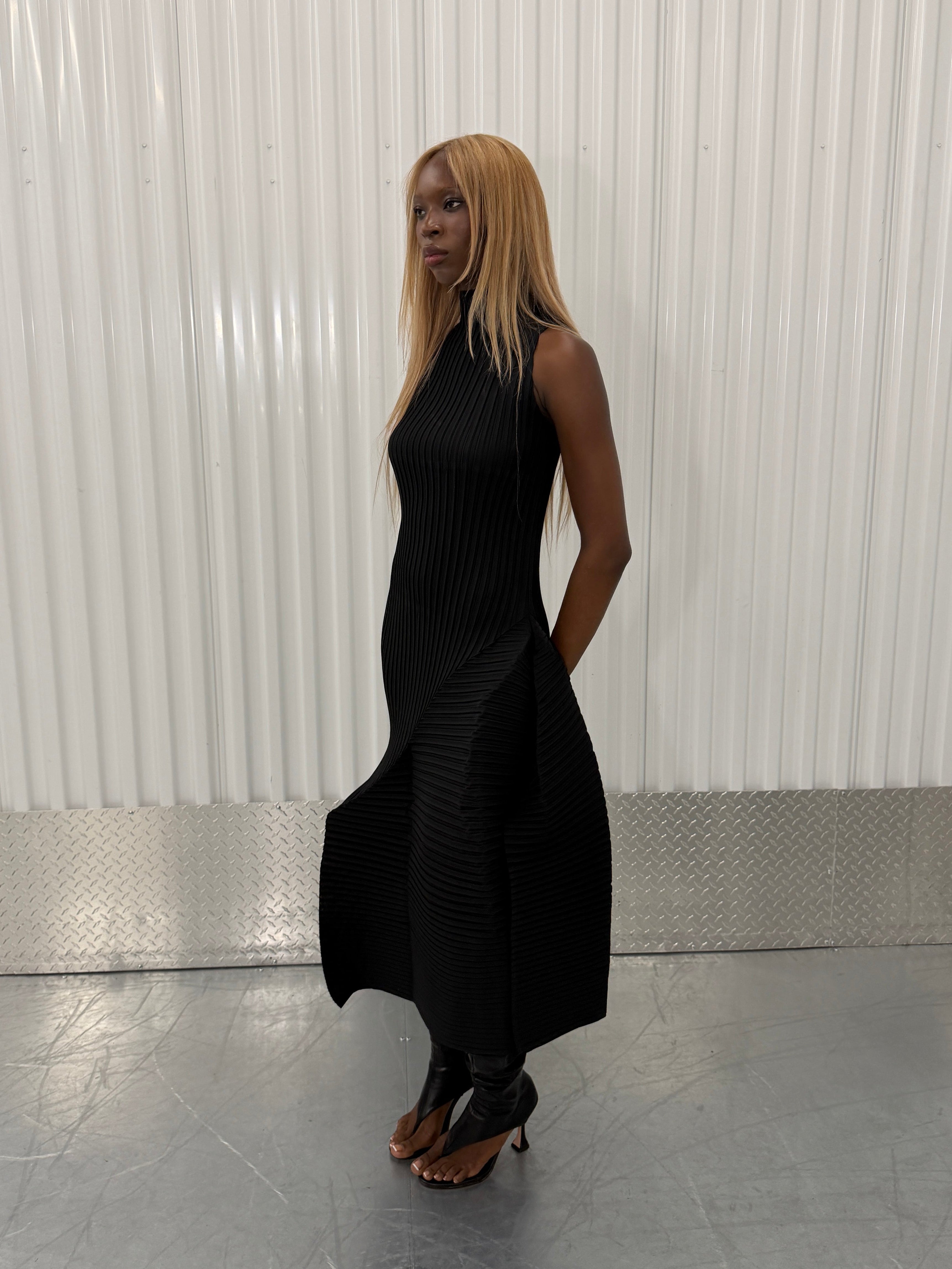 issey miyake fold pleats midi dress