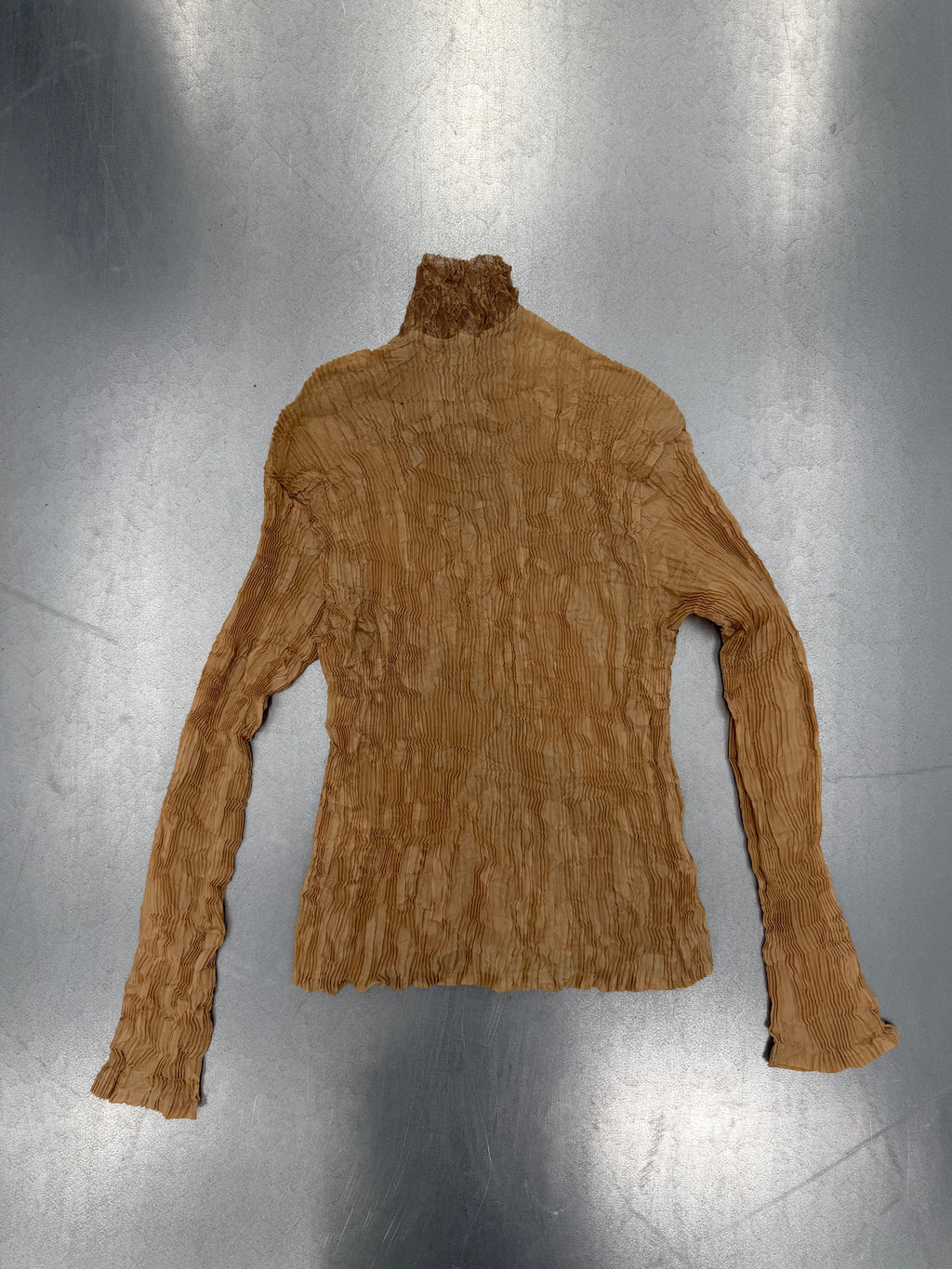 issey miyake biege pleated lace blouse
