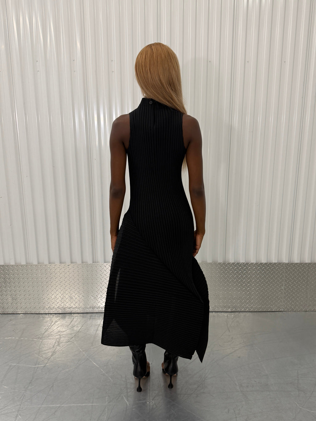 issey miyake fold pleats midi dress