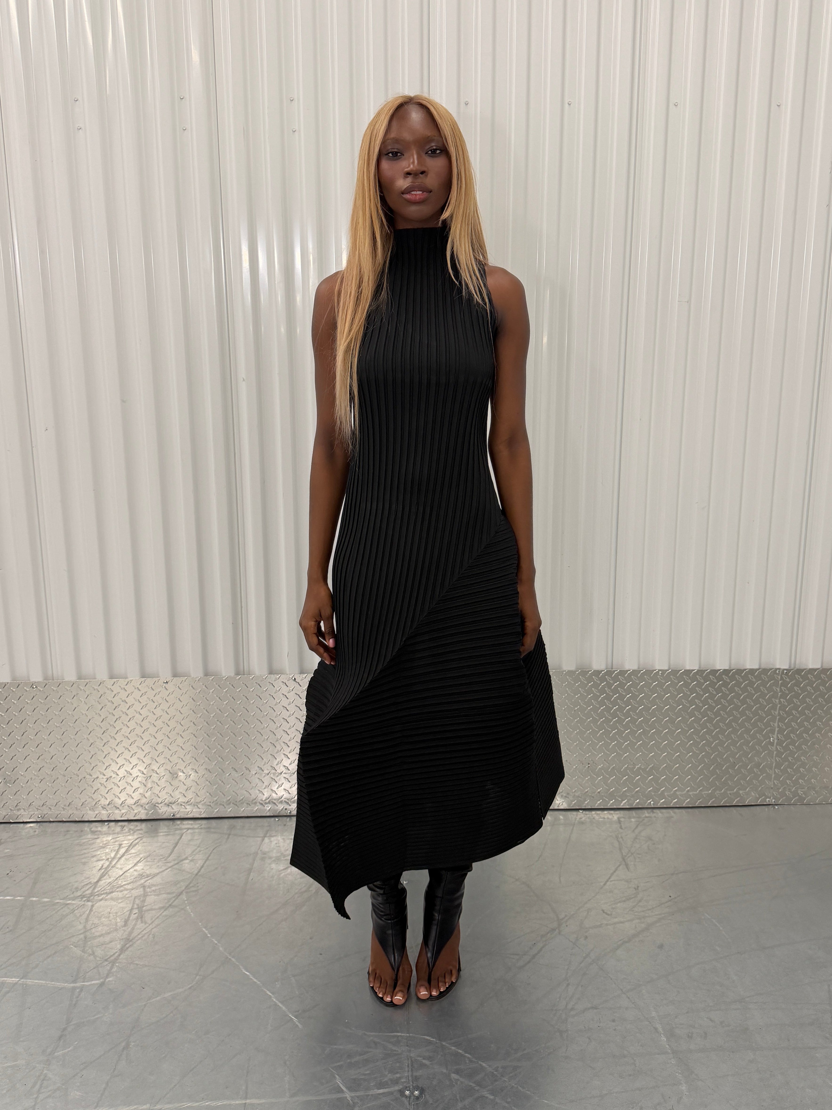 issey miyake fold pleats midi dress