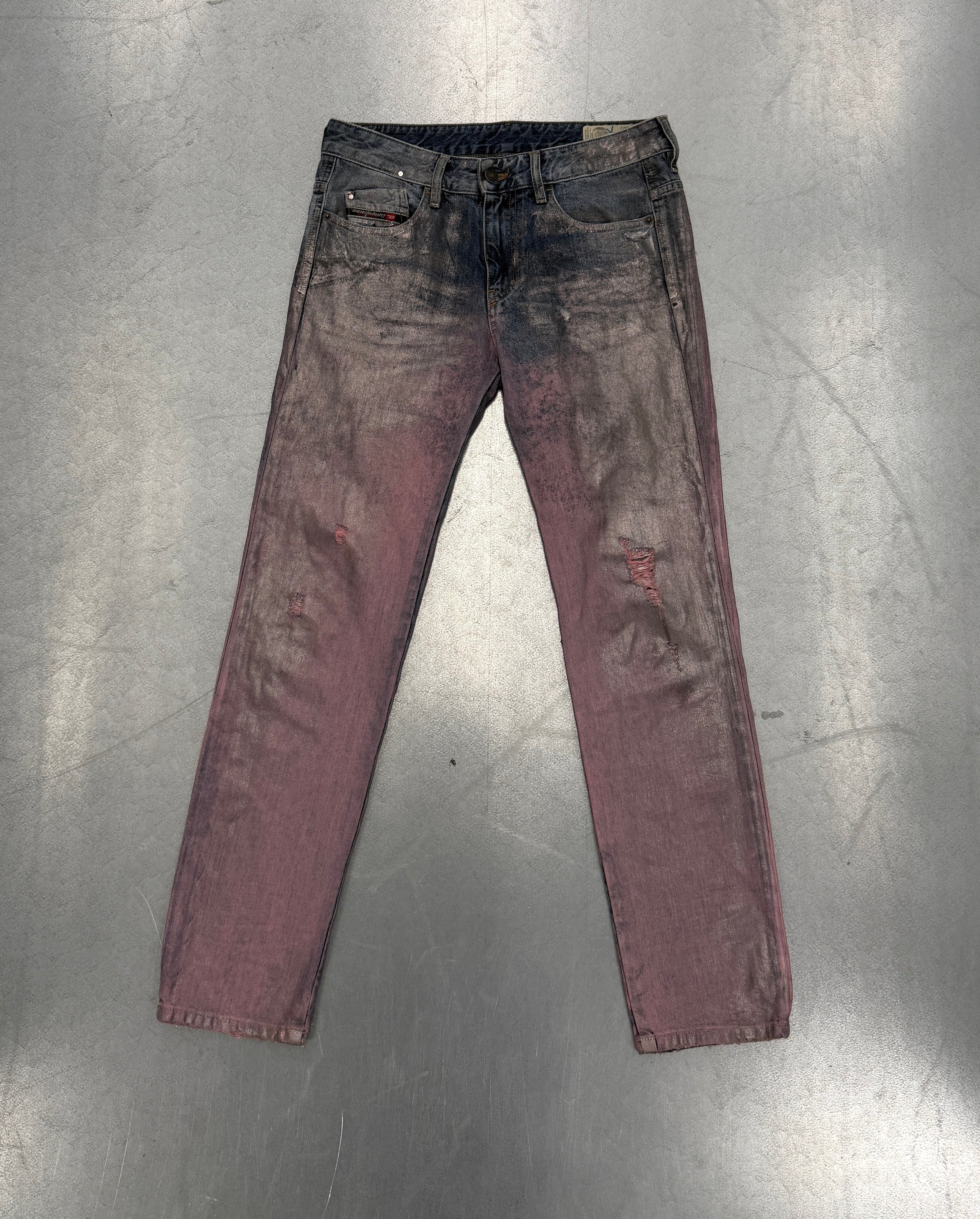 diesel metallic pink blue jeans