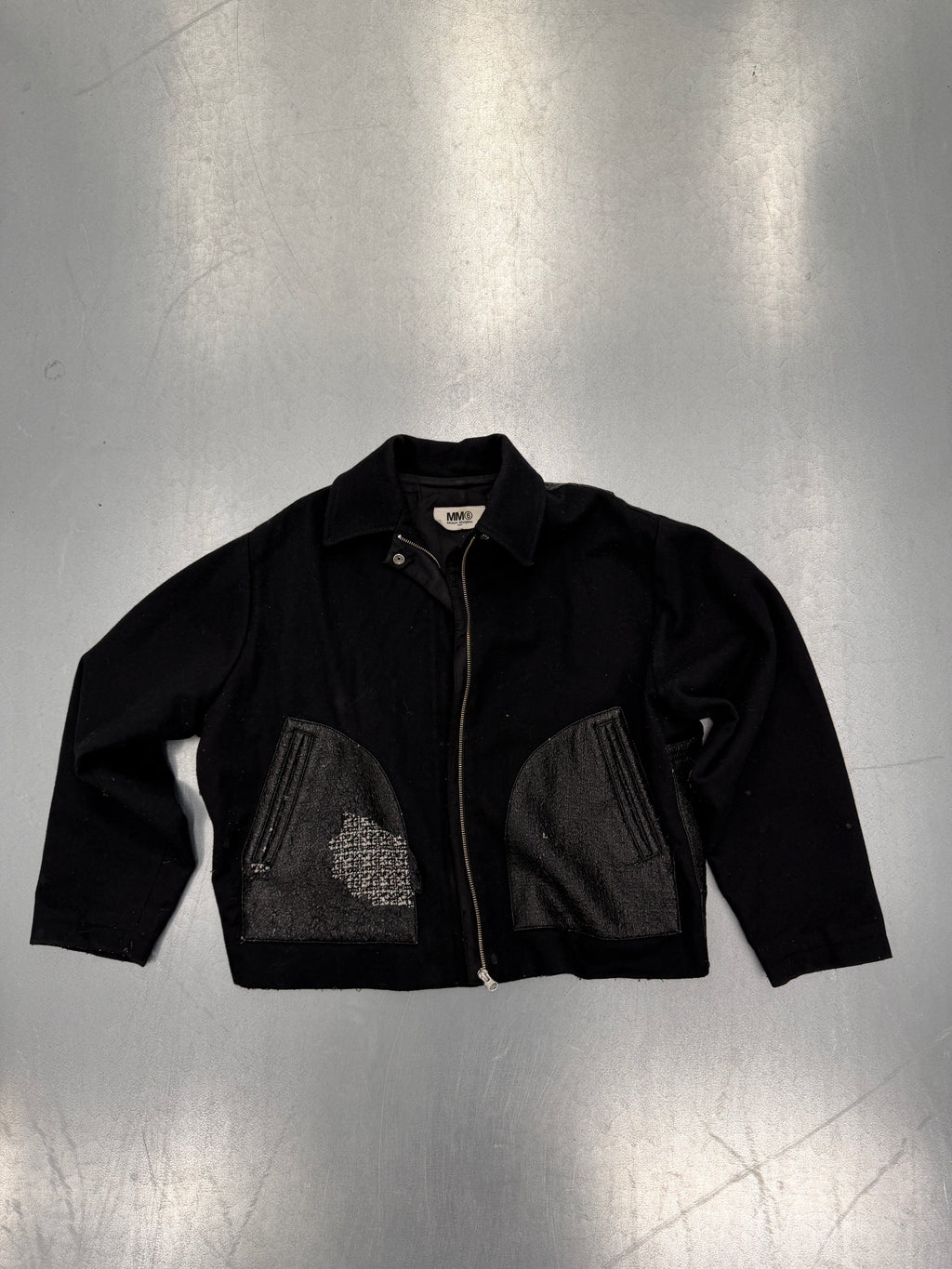 mm6 maison margiela mixed fabric leather jacket