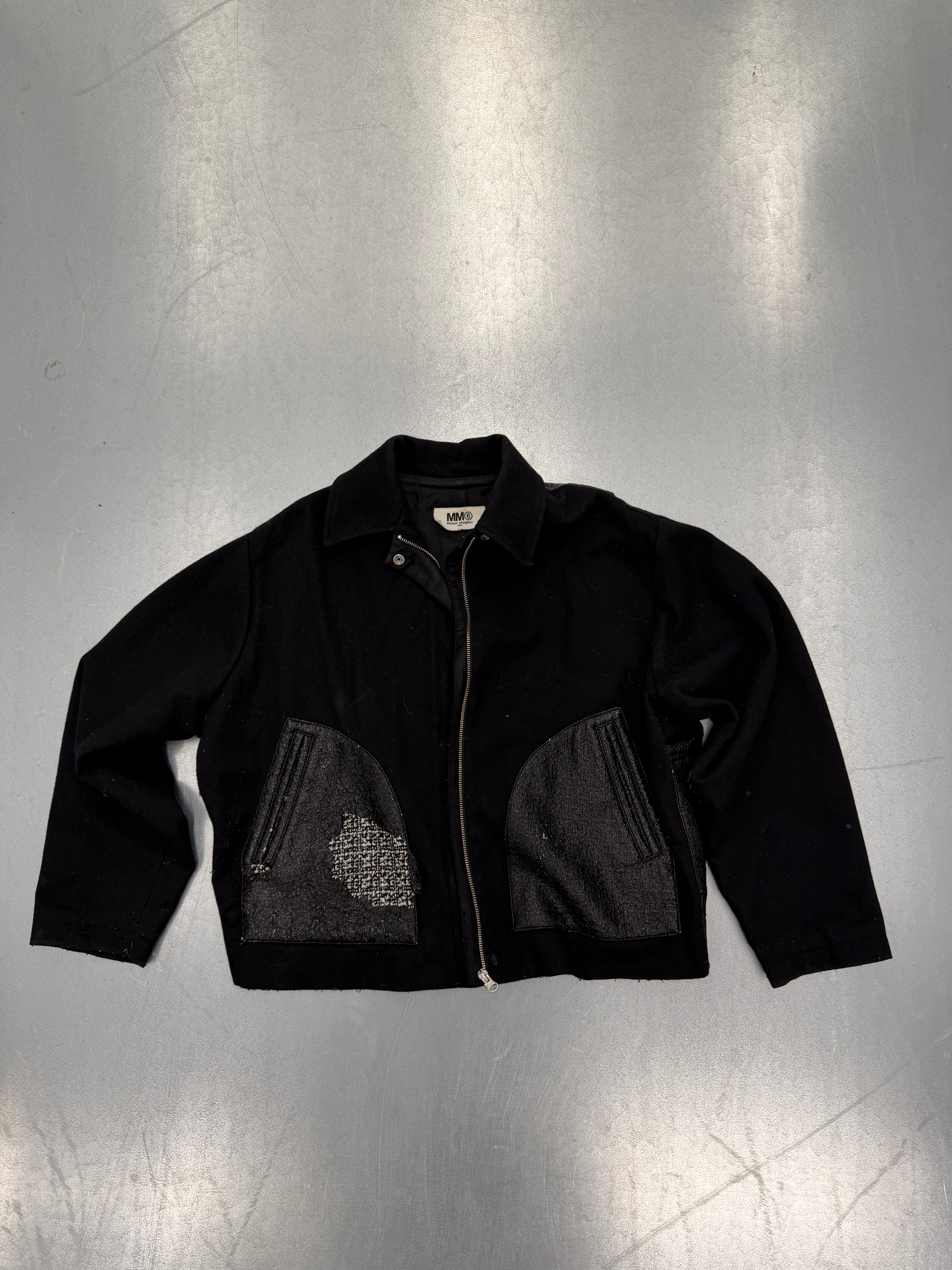 mm6 maison margiela mixed fabric leather jacket