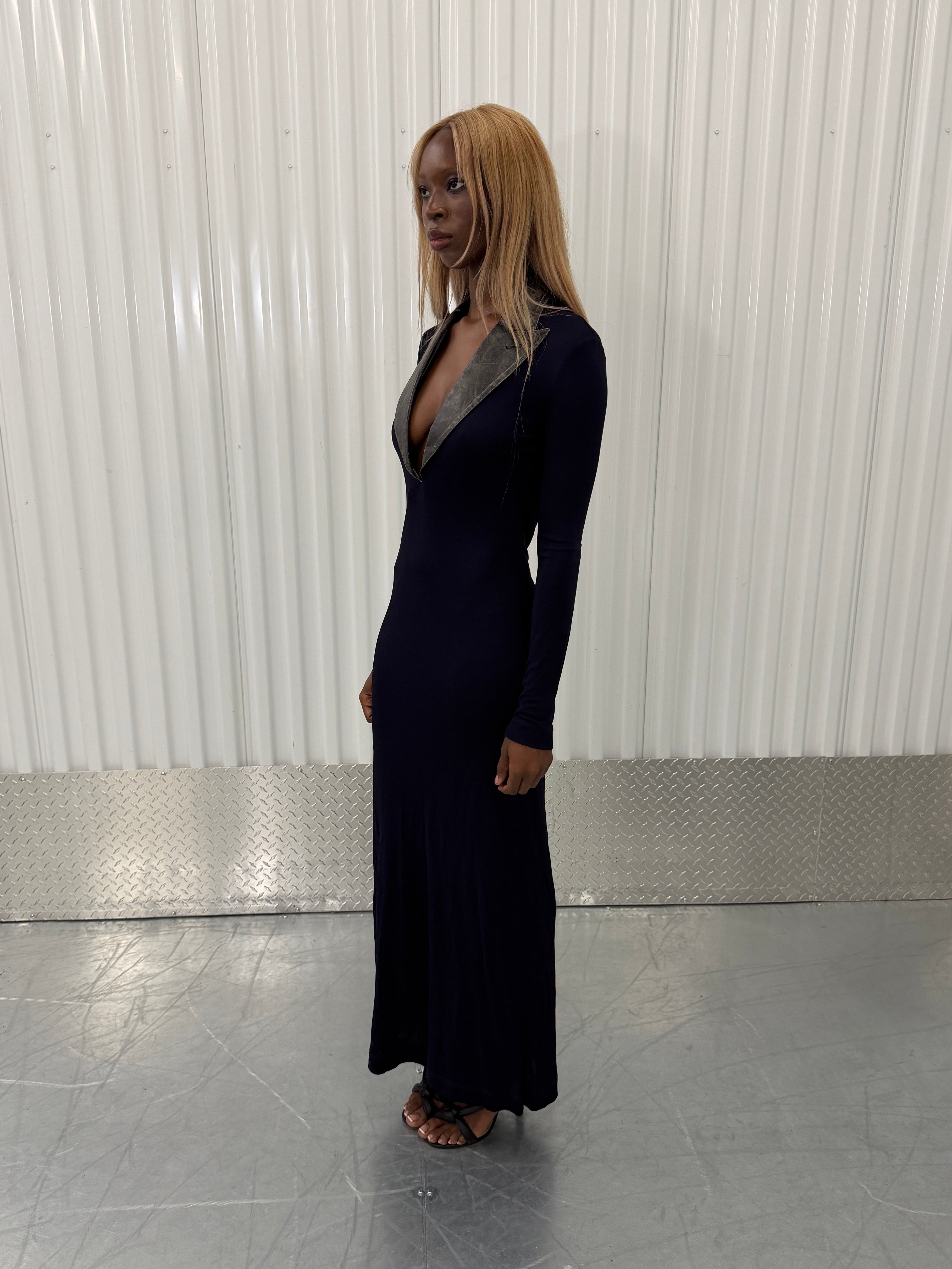 vintage jean paul gaultier leather collar maxi dress