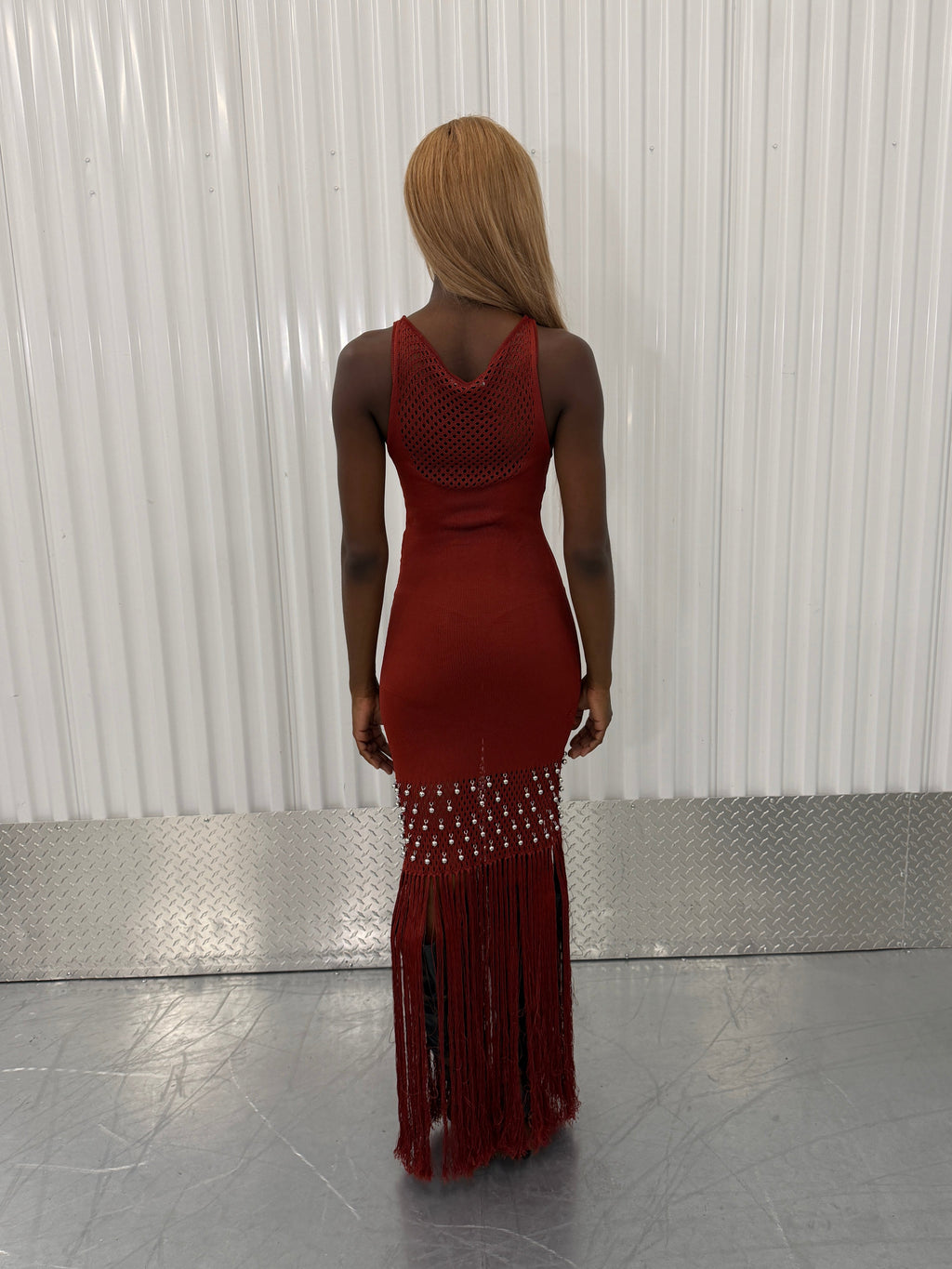 paco rabanne beaded dress in rust