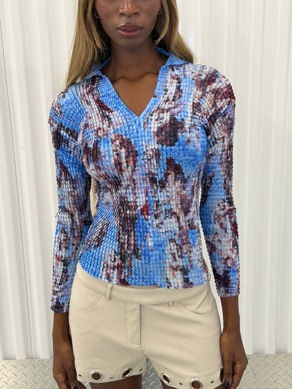 issey miyake mosaic v-neck shirt