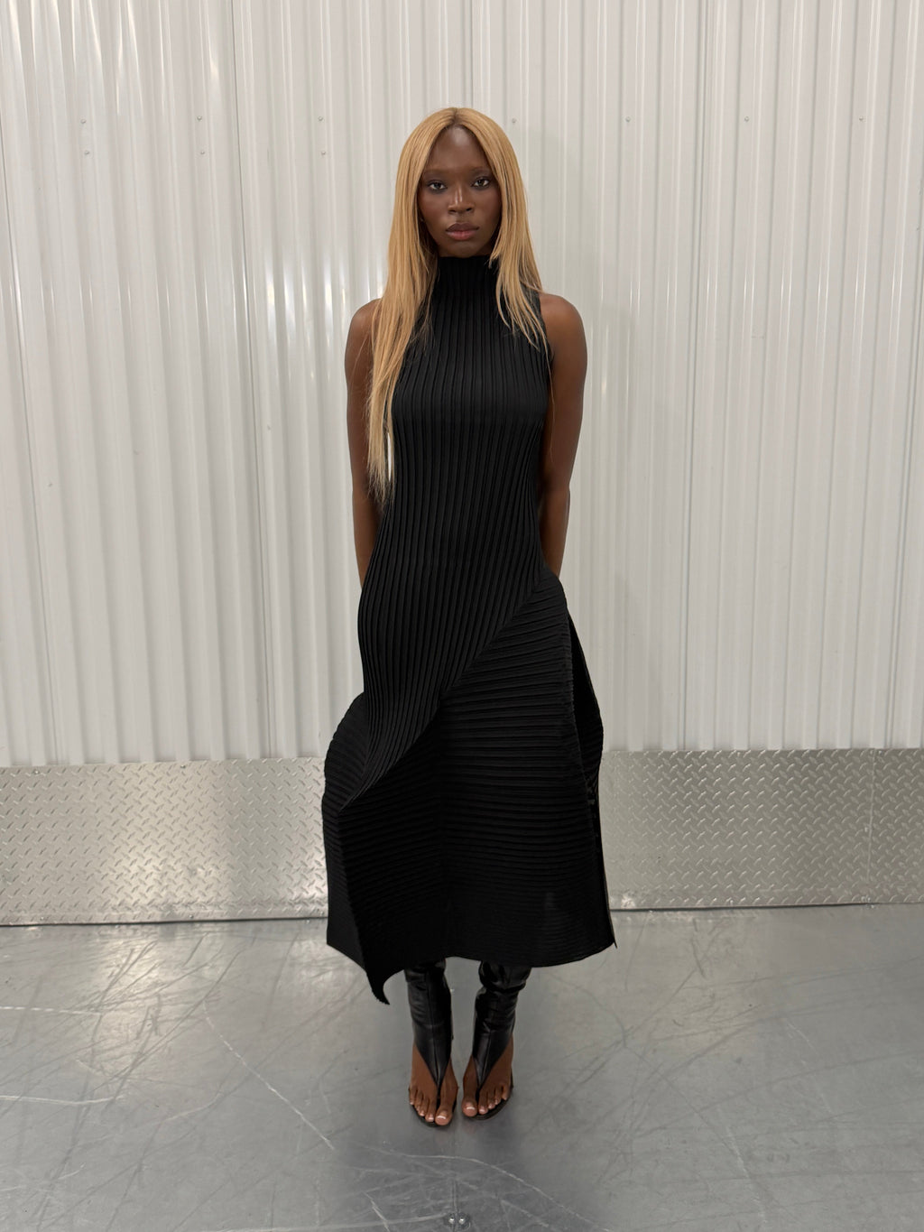 issey miyake fold pleats midi dress