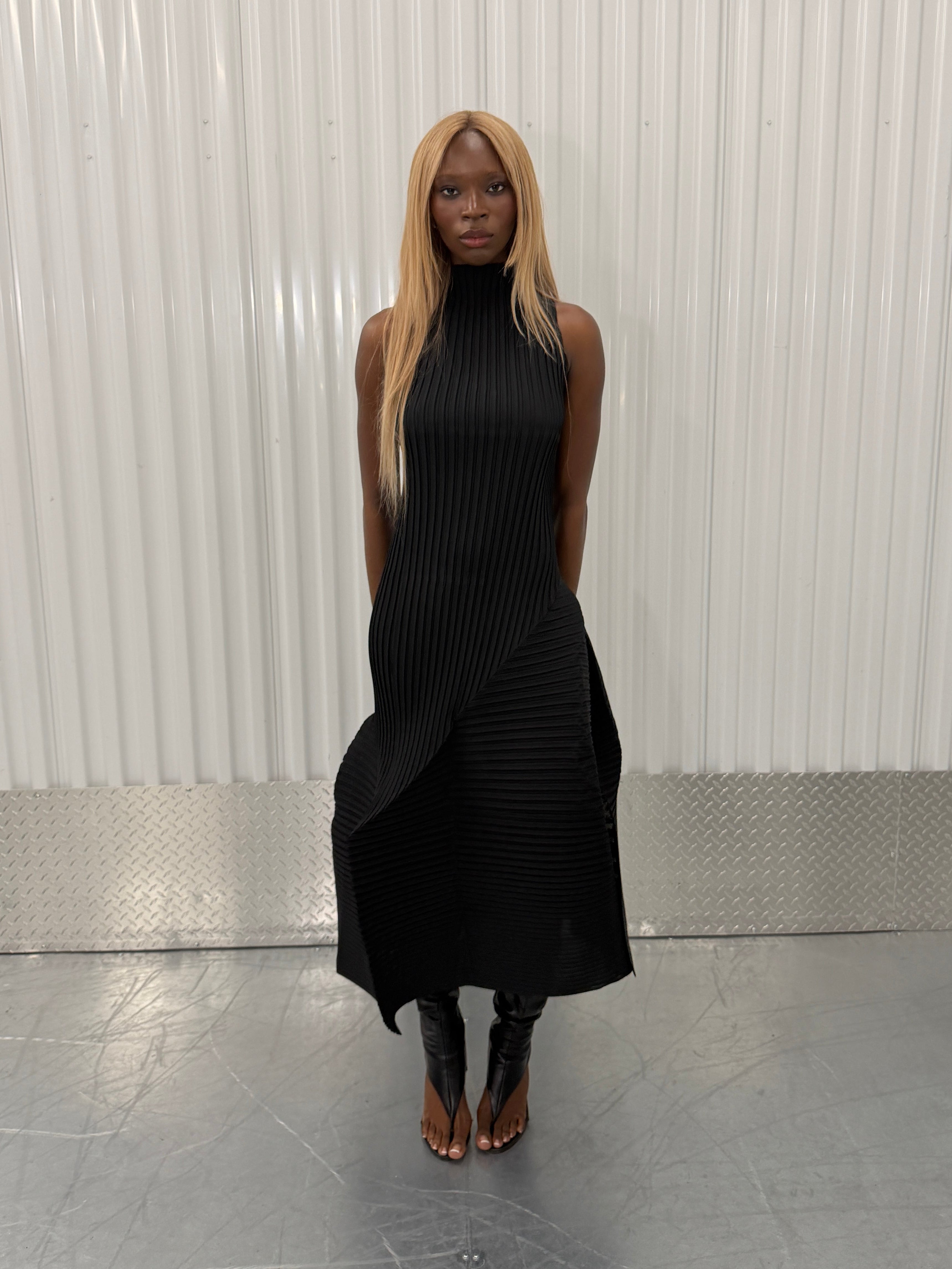 issey miyake fold pleats midi dress
