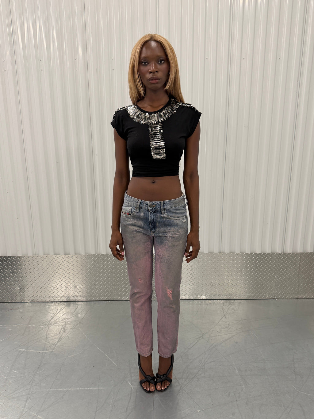 diesel metallic pink blue jeans
