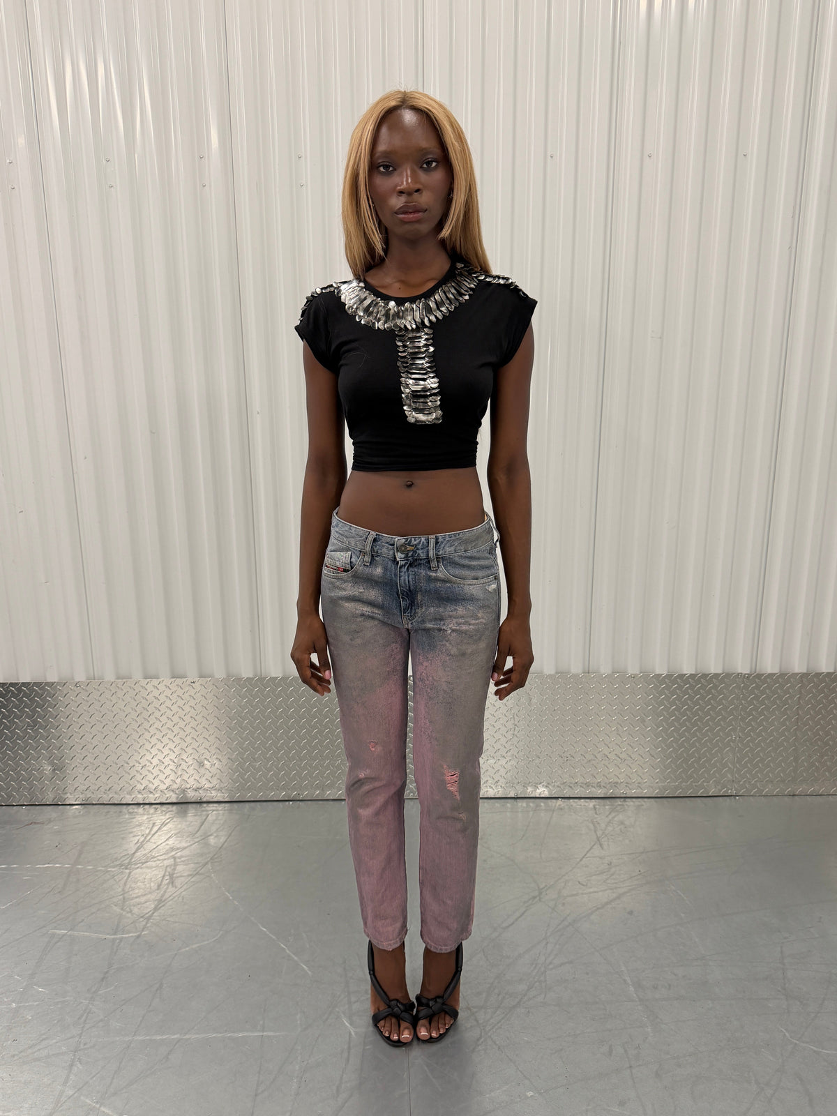diesel metallic pink blue jeans