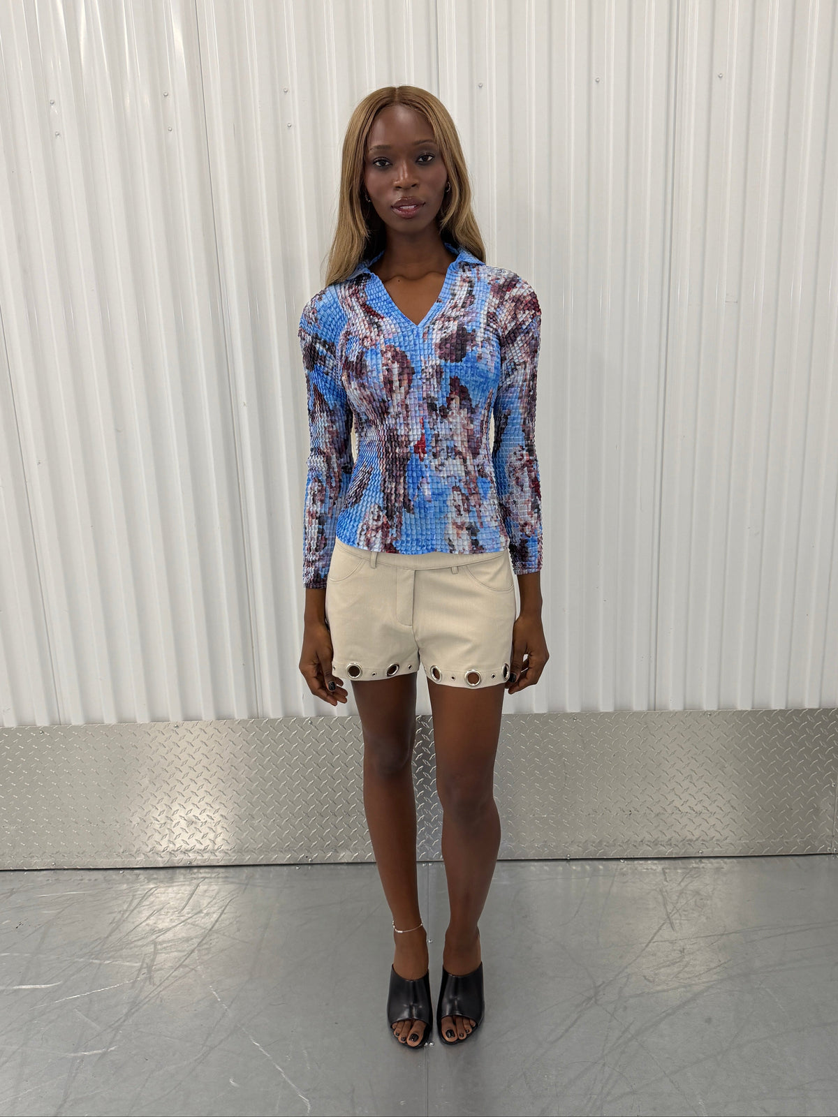 issey miyake mosaic v-neck shirt