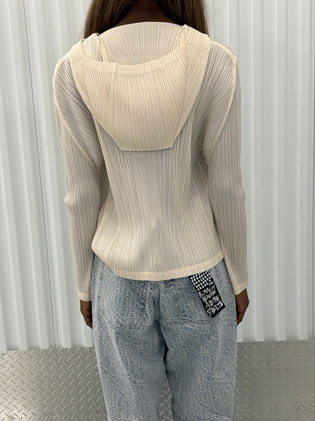 pleats please zipper hoodie - beige