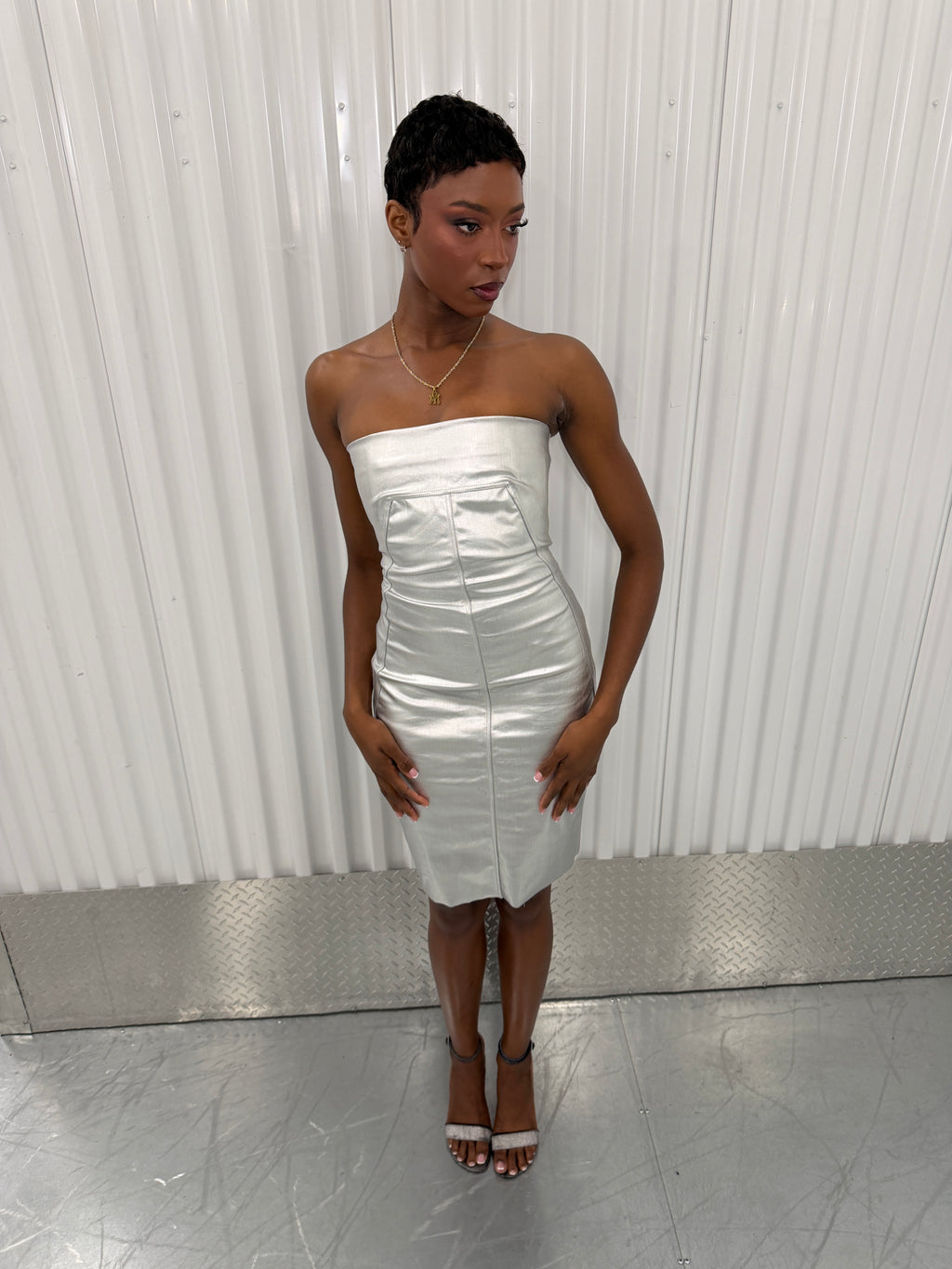 rick owens silver tube mini dress