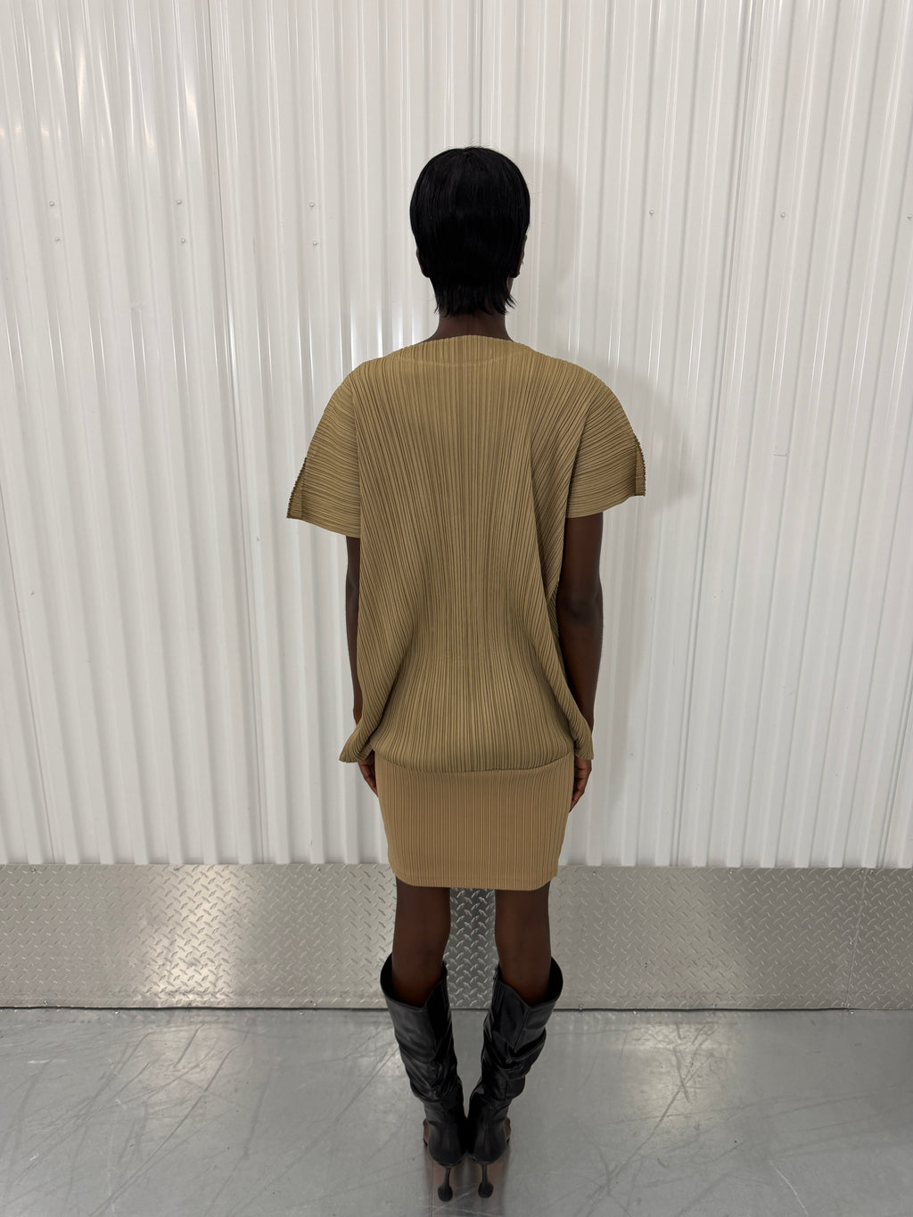 pleats please beige dress