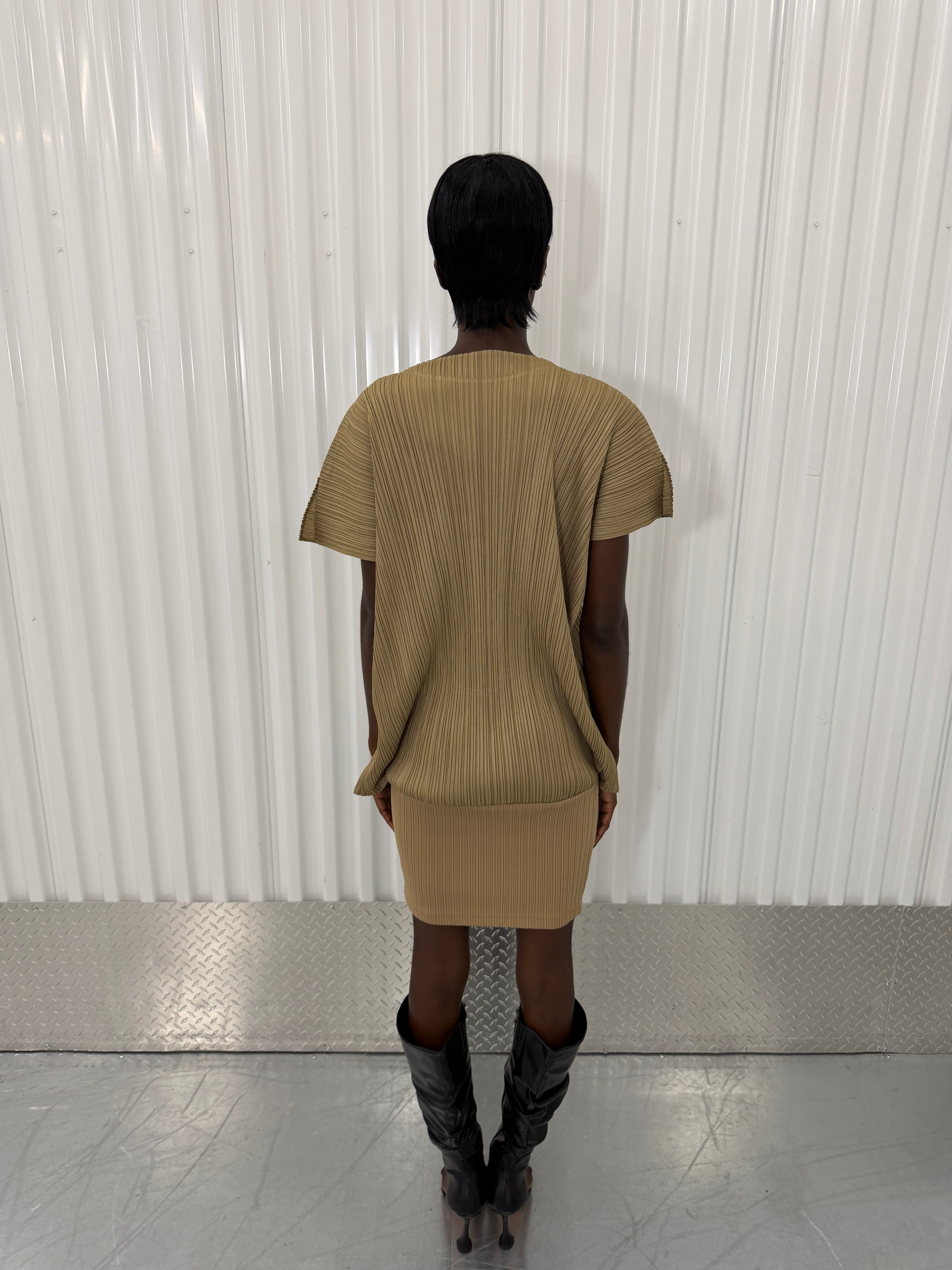 pleats please beige dress
