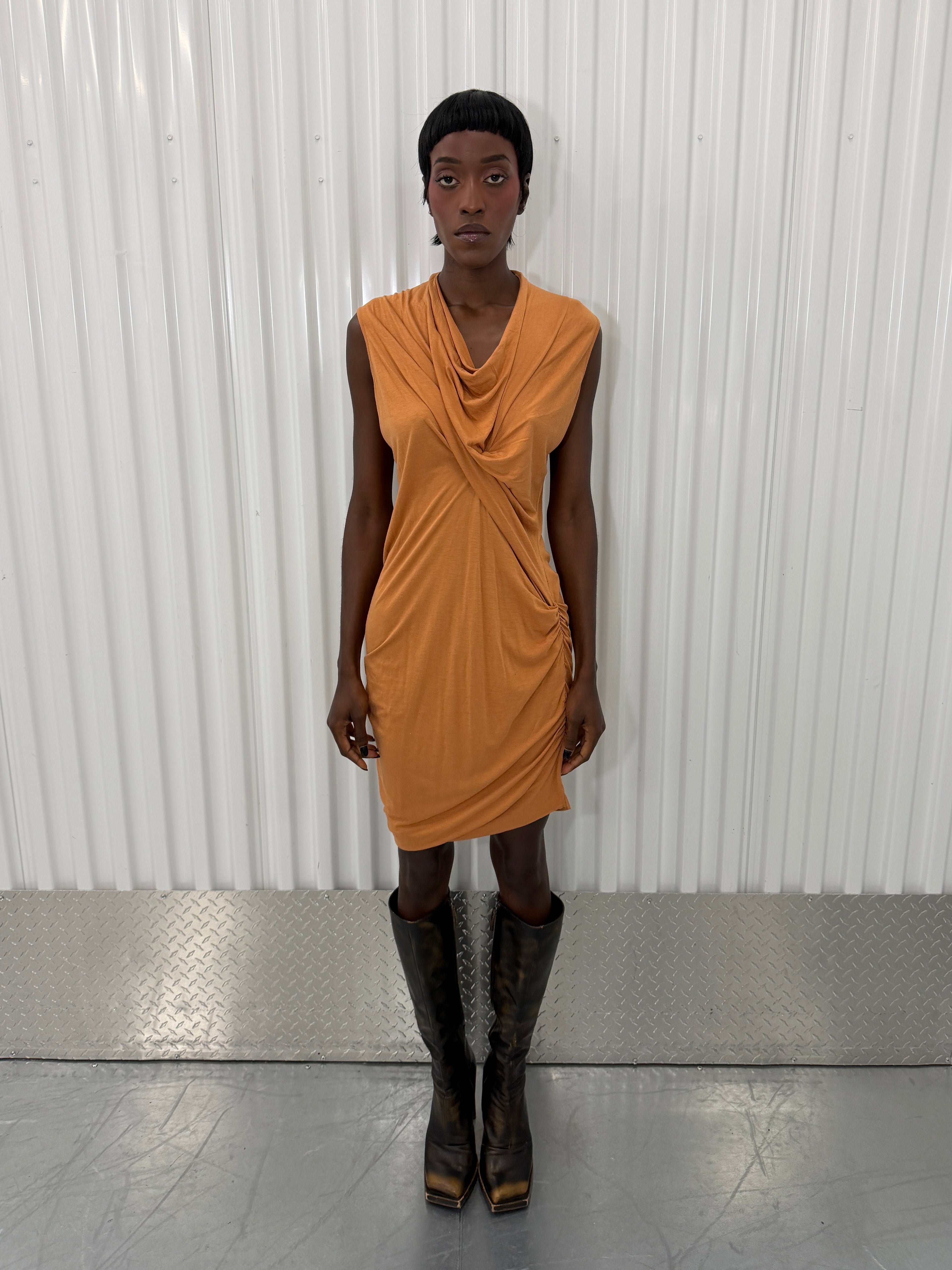rick owens rust cowl neck mini dress