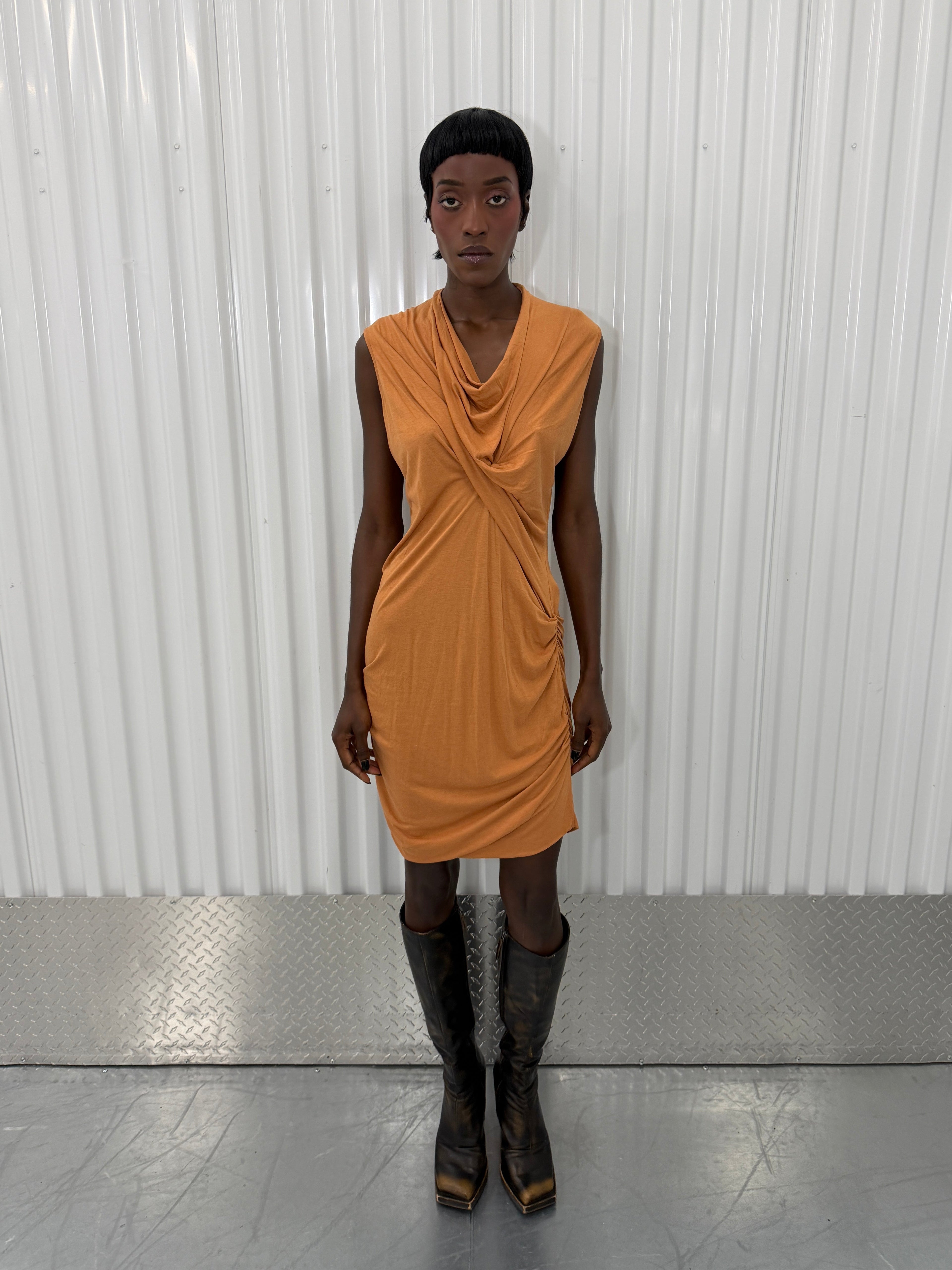 rick owens rust cowl neck mini dress