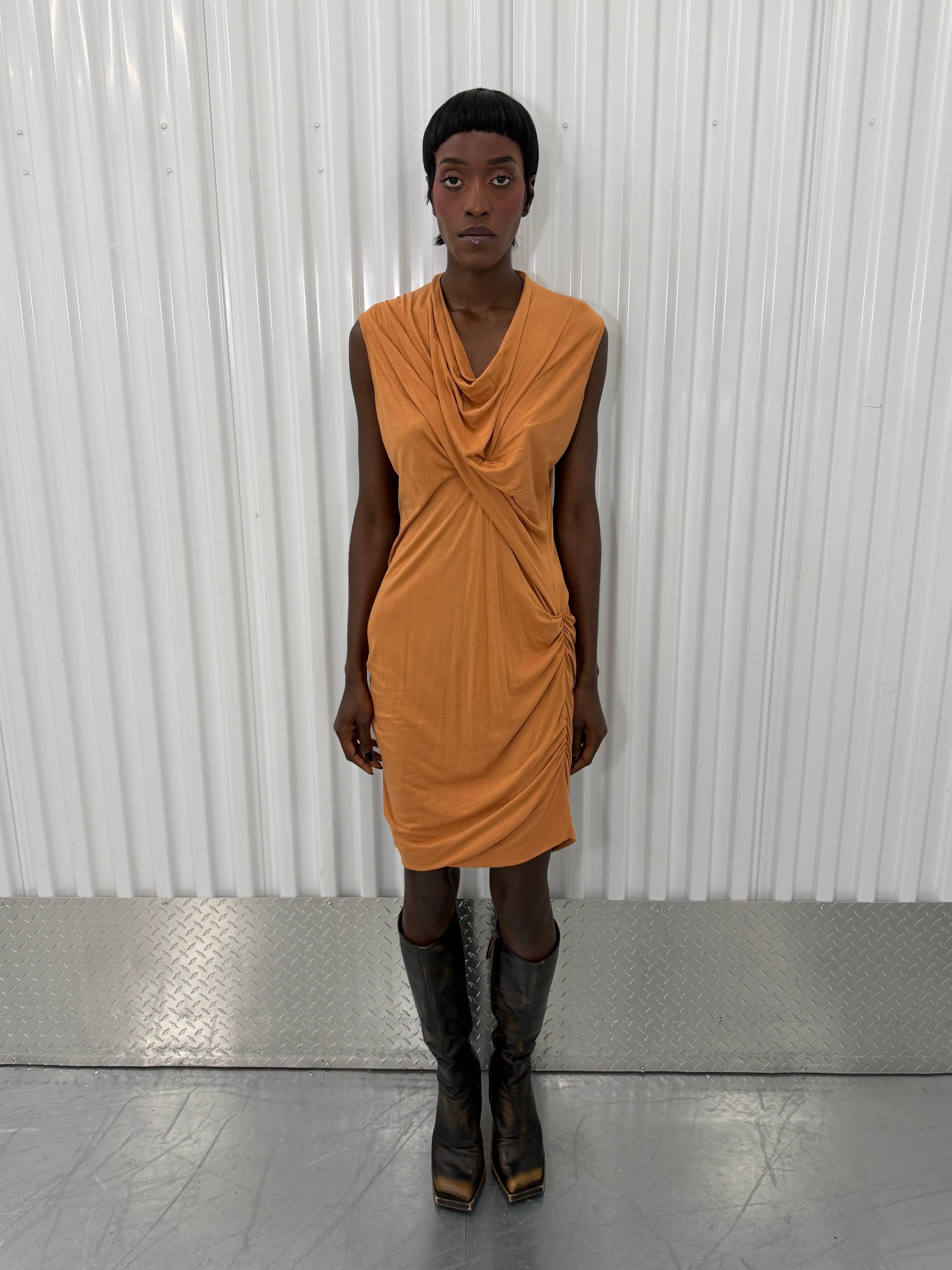 rick owens rust cowl neck mini dress