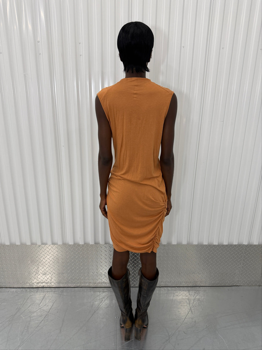 rick owens rust cowl neck mini dress