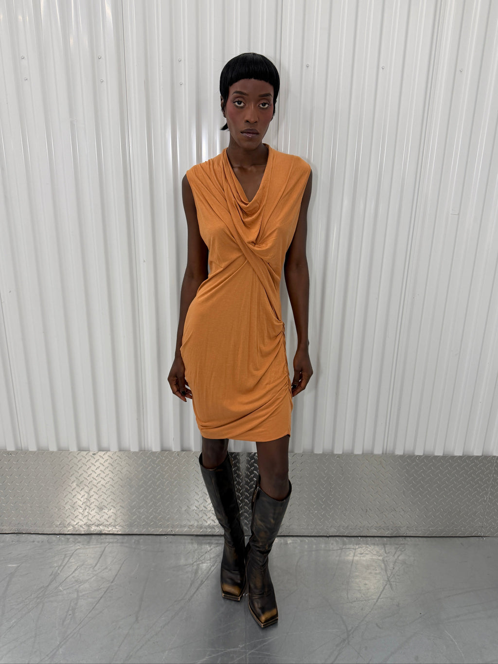 rick owens rust cowl neck mini dress