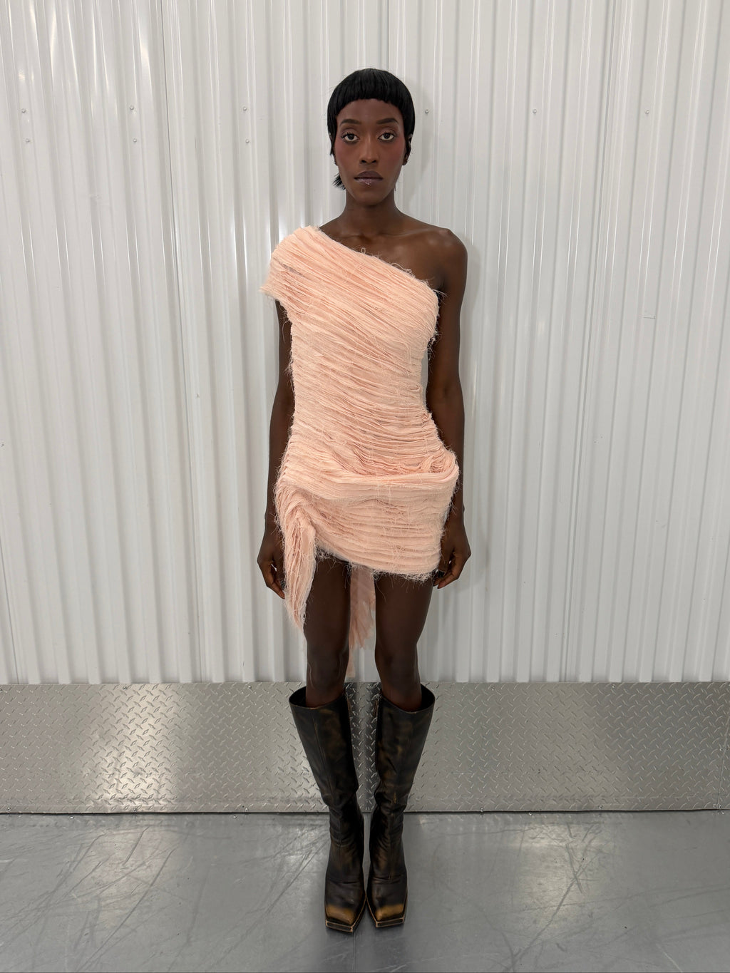 collina strada distressed pink mini dress