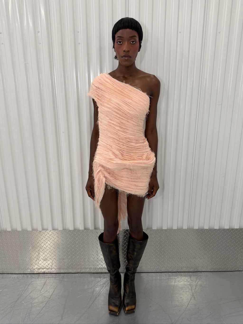 collina strada distressed pink mini dress