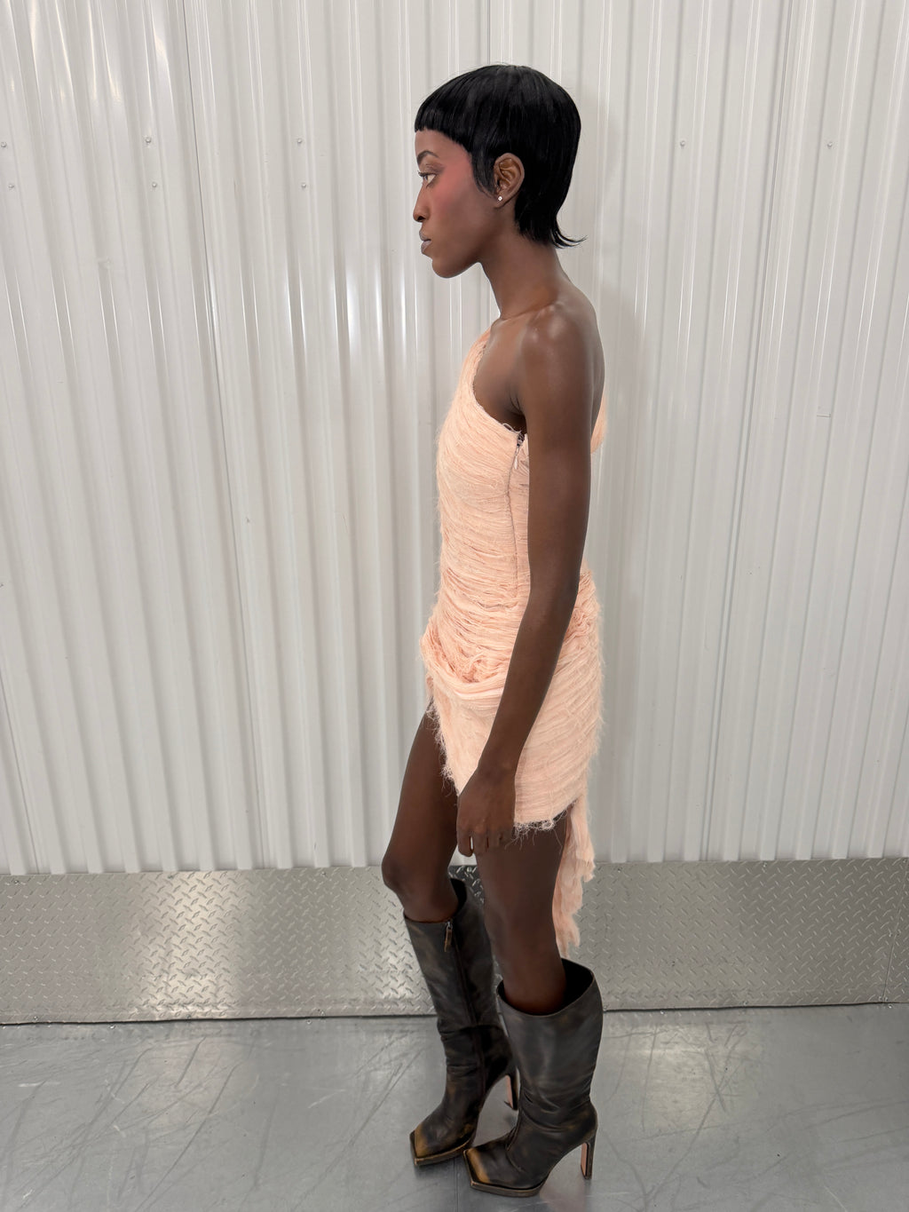 collina strada distressed pink mini dress