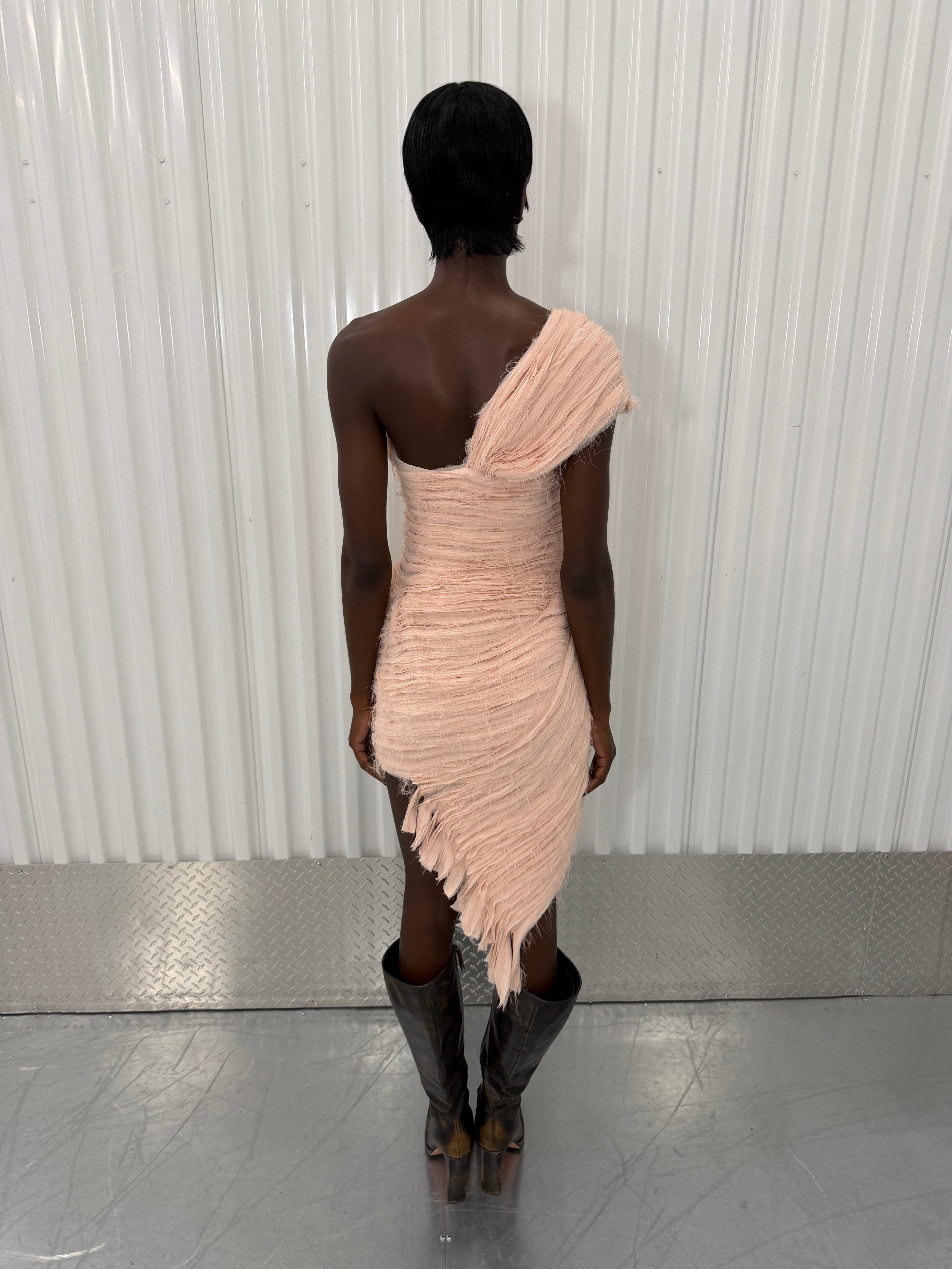 collina strada distressed pink mini dress