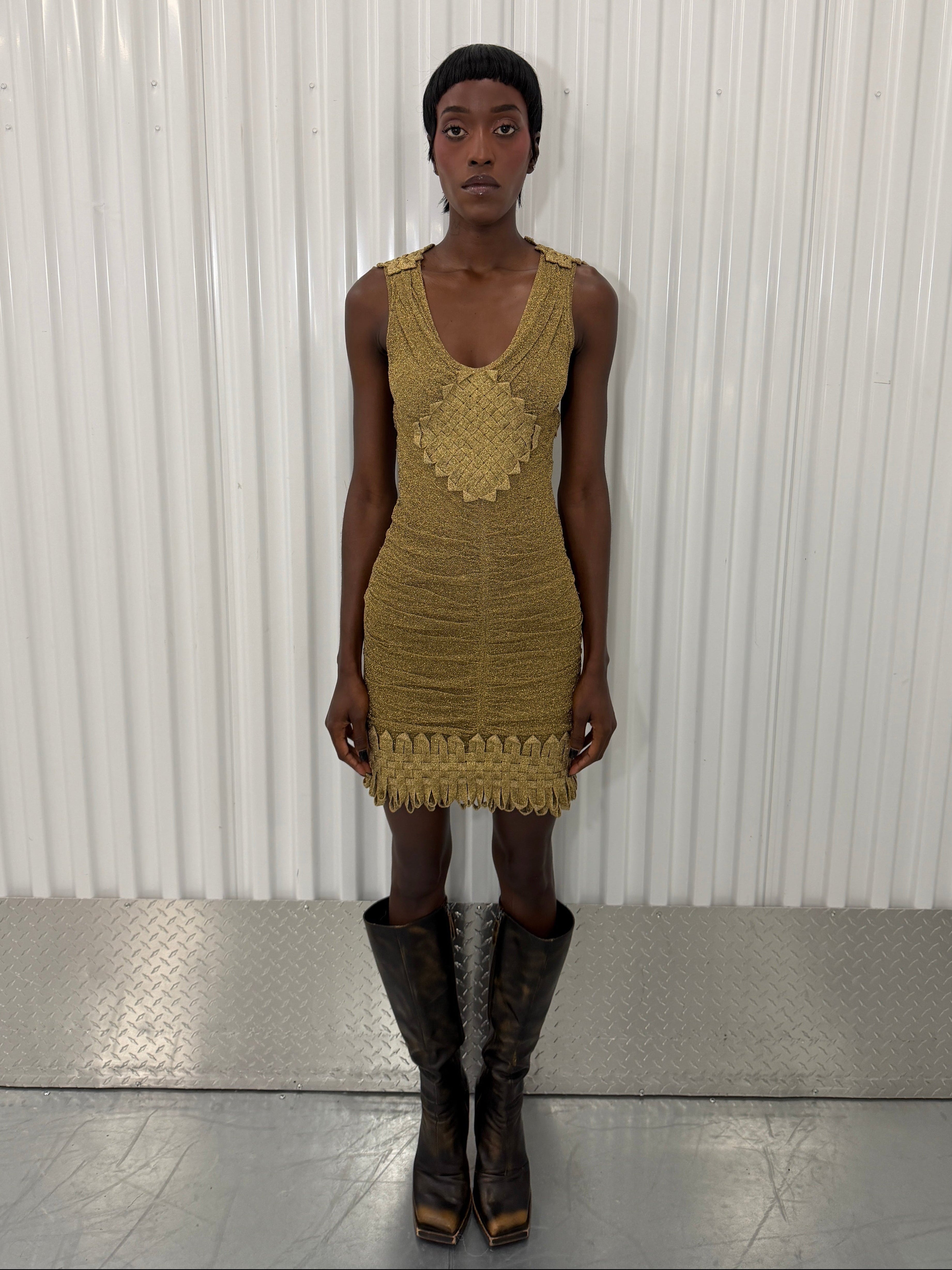 zac posen vintage golden shimmer dress