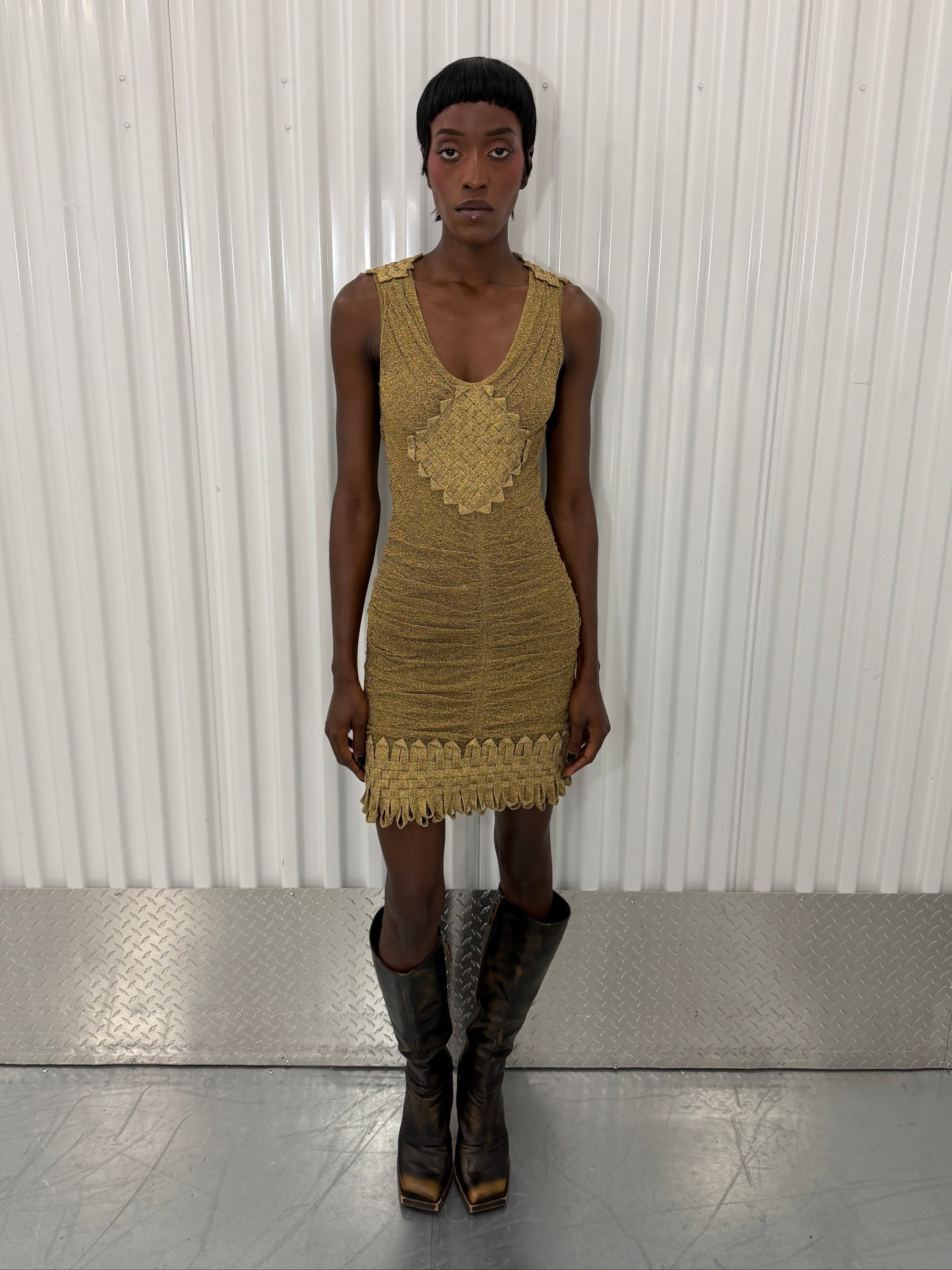 zac posen vintage golden shimmer dress