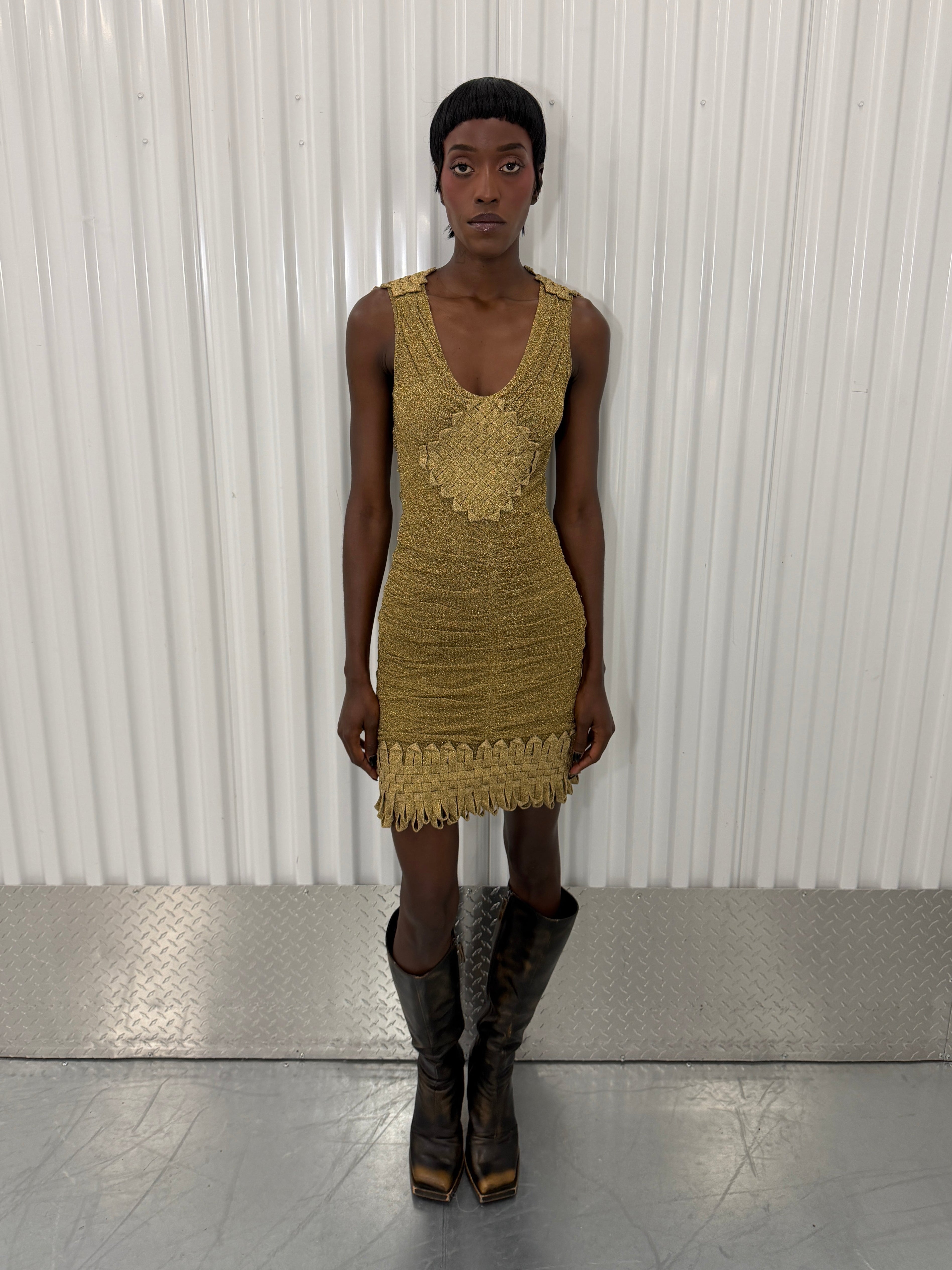 zac posen vintage golden shimmer dress
