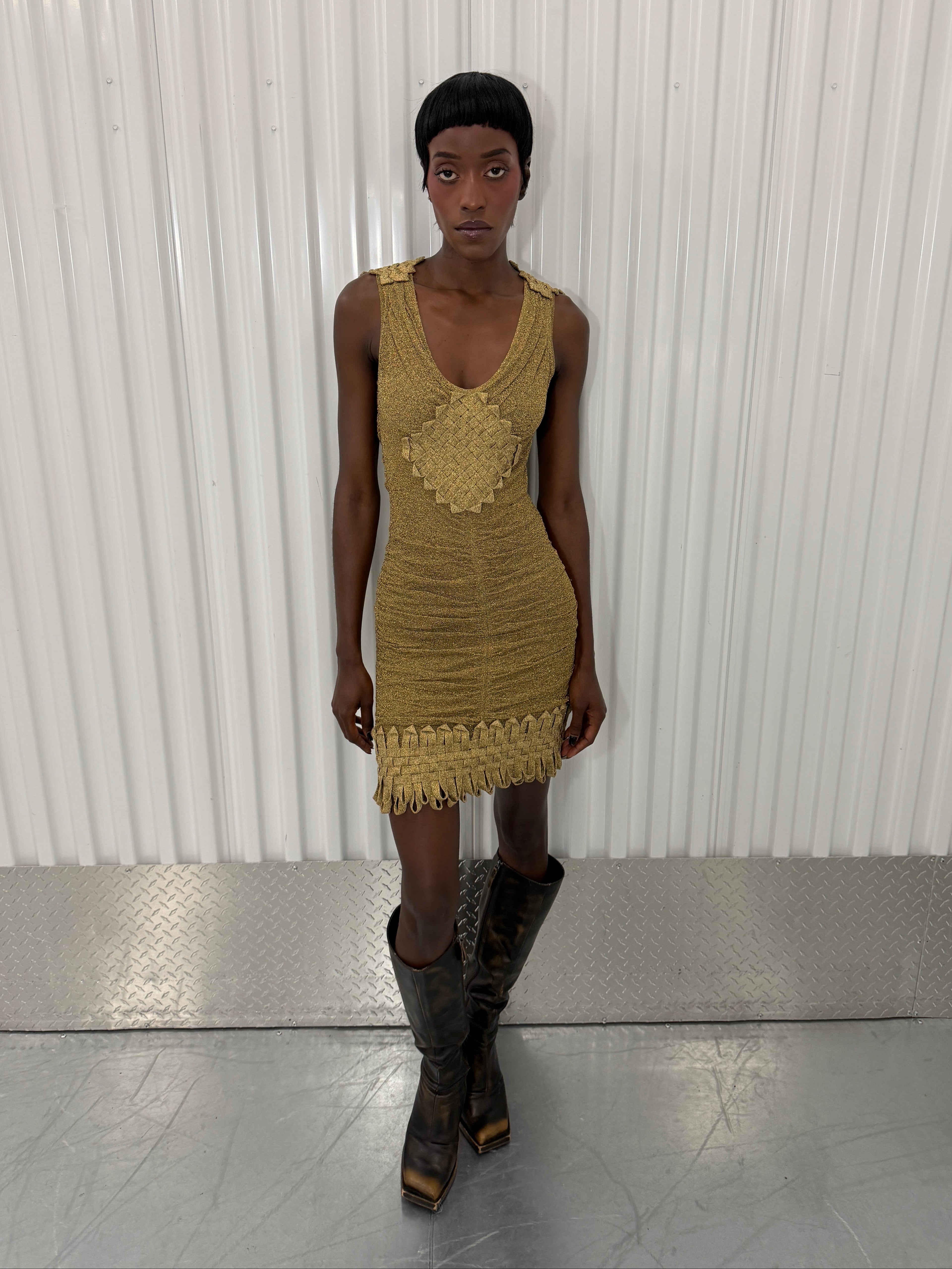 zac posen vintage golden shimmer dress