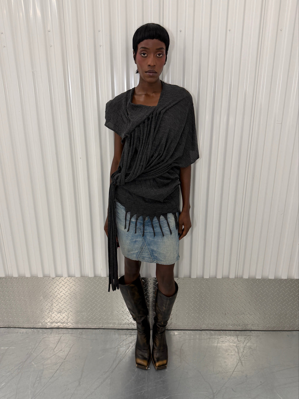 junya wantanabe distressed grey tshirt dress