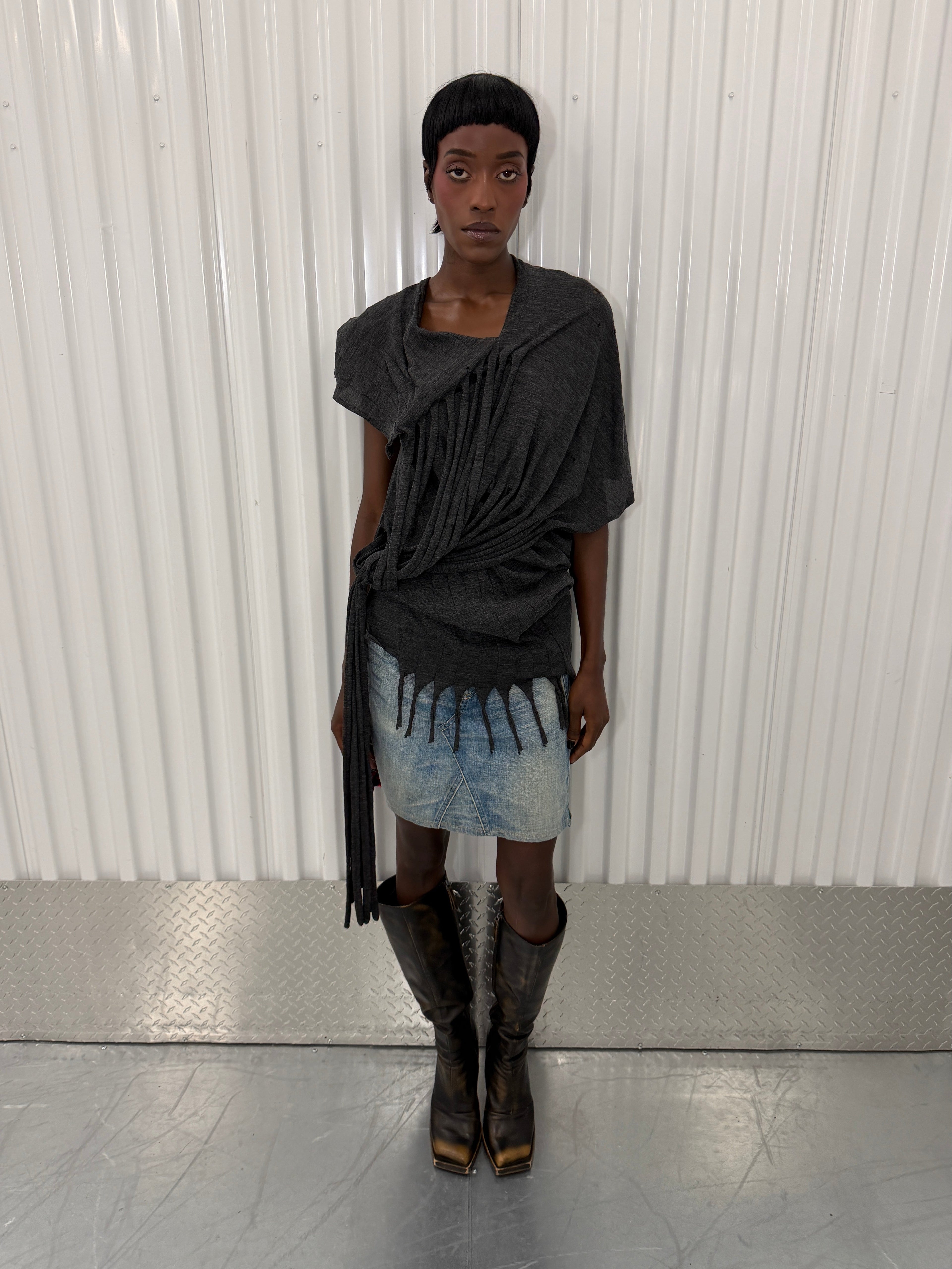 junya wantanabe distressed grey tshirt dress