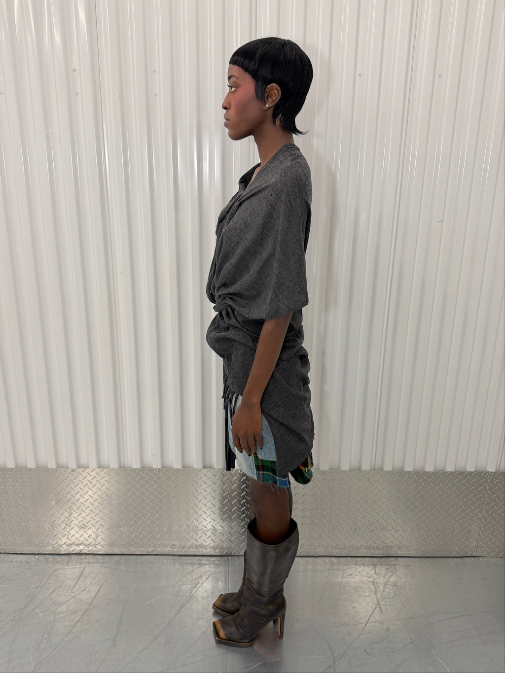 junya wantanabe distressed grey tshirt dress