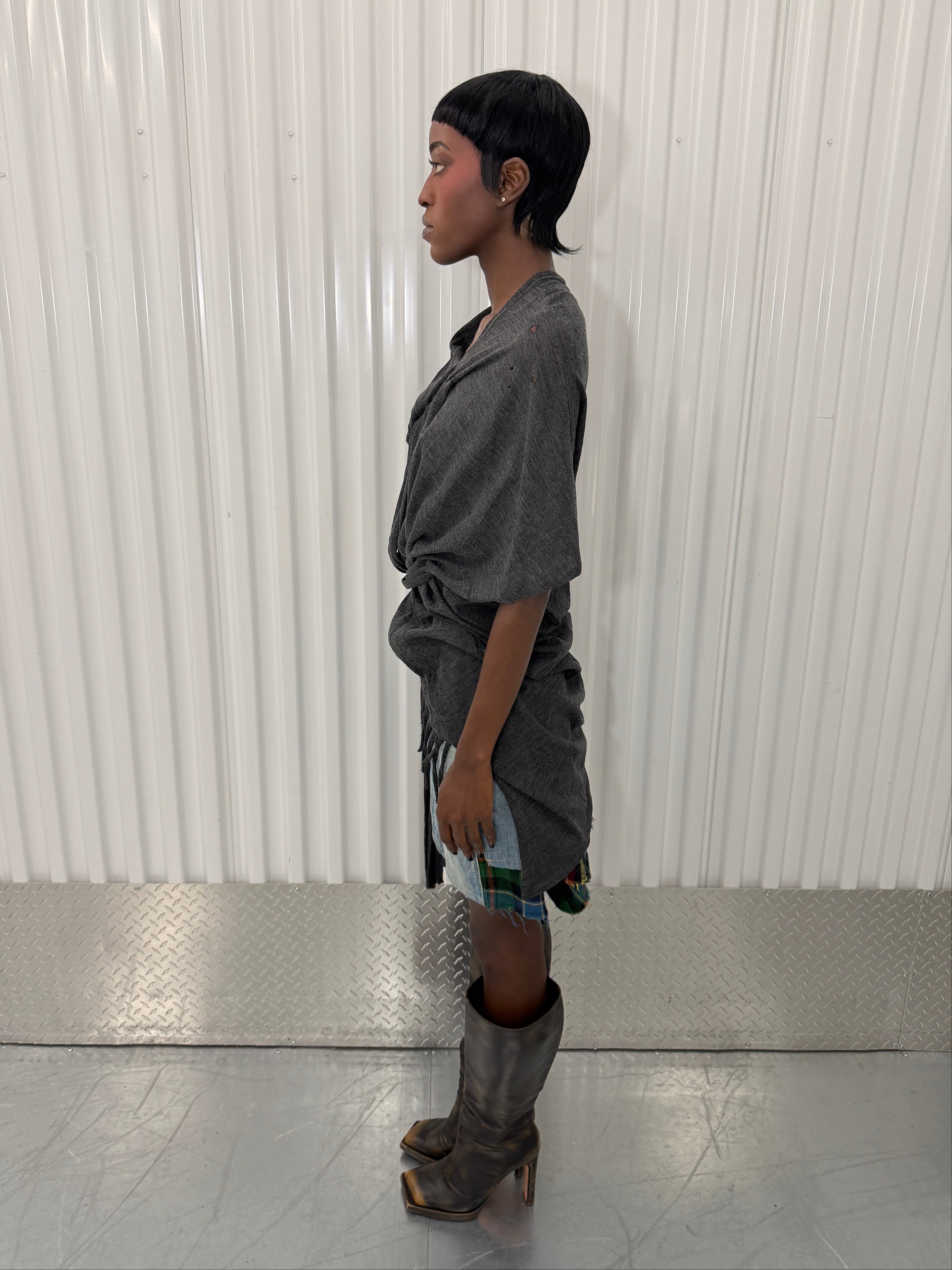 junya wantanabe distressed grey tshirt dress