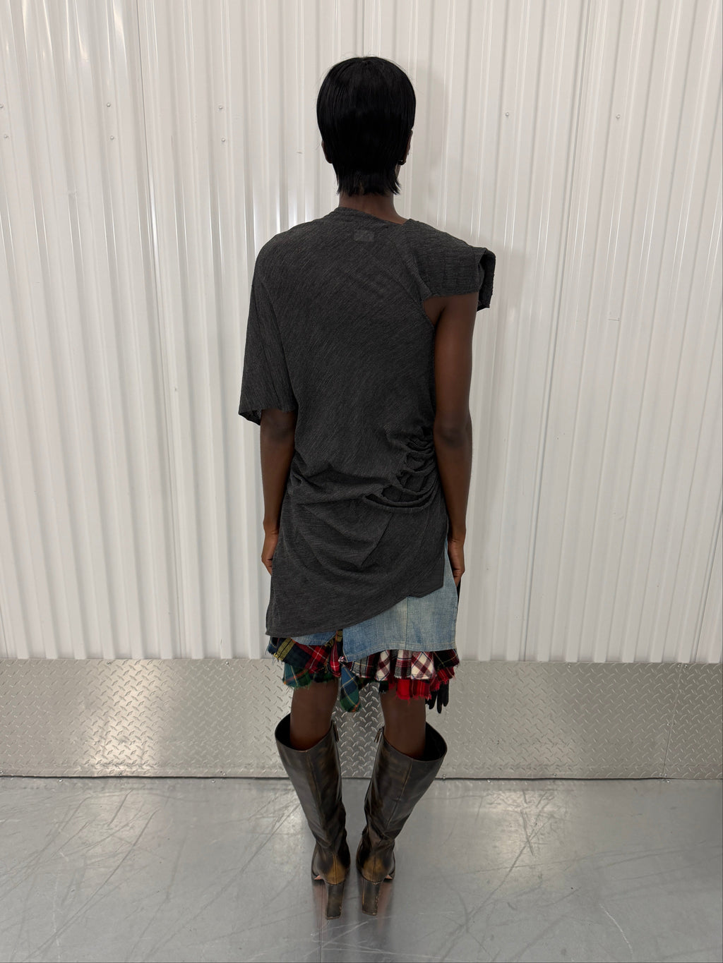 junya wantanabe distressed grey tshirt dress