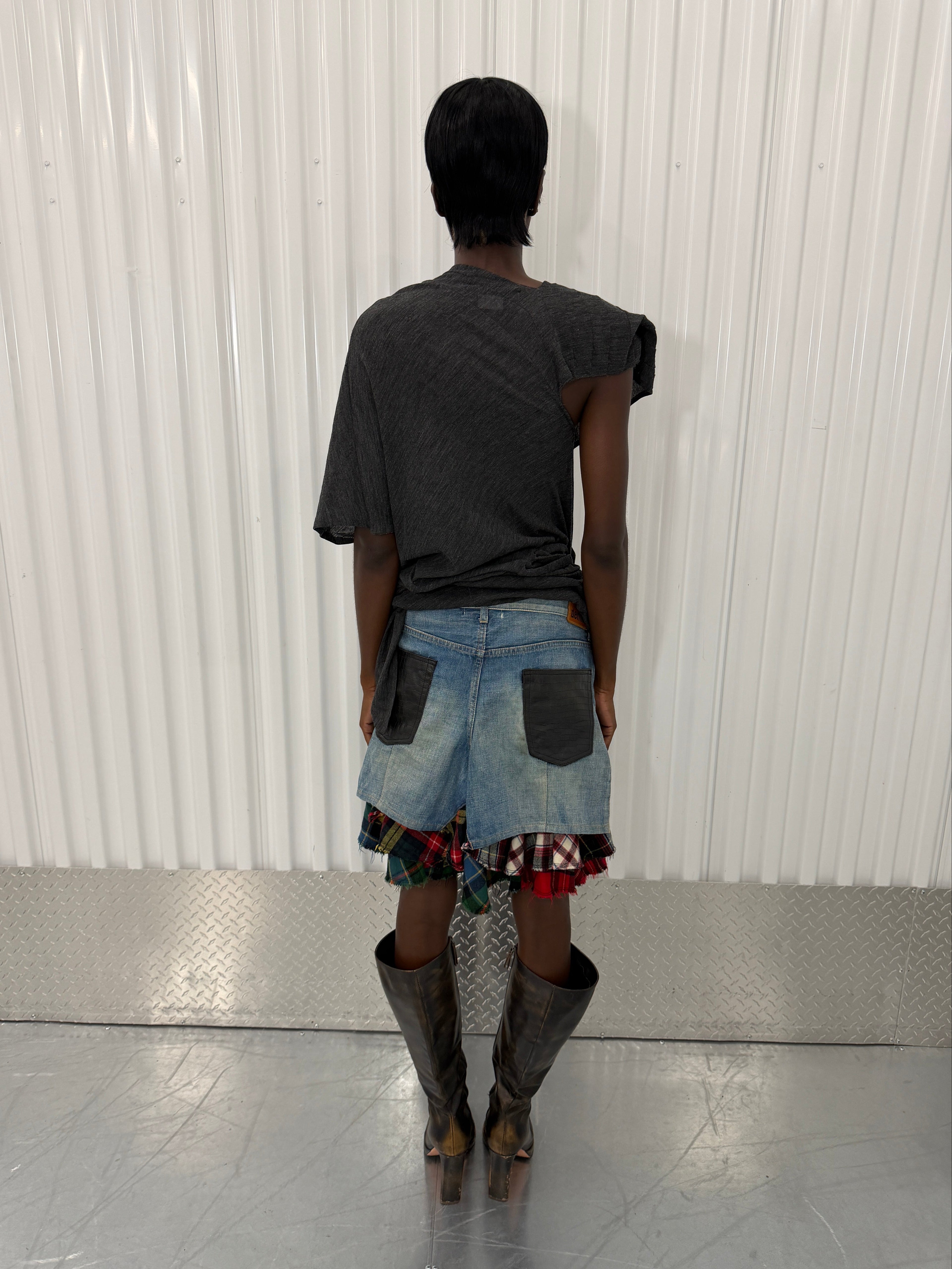 junya wantanabe cdg denim tartan skirt