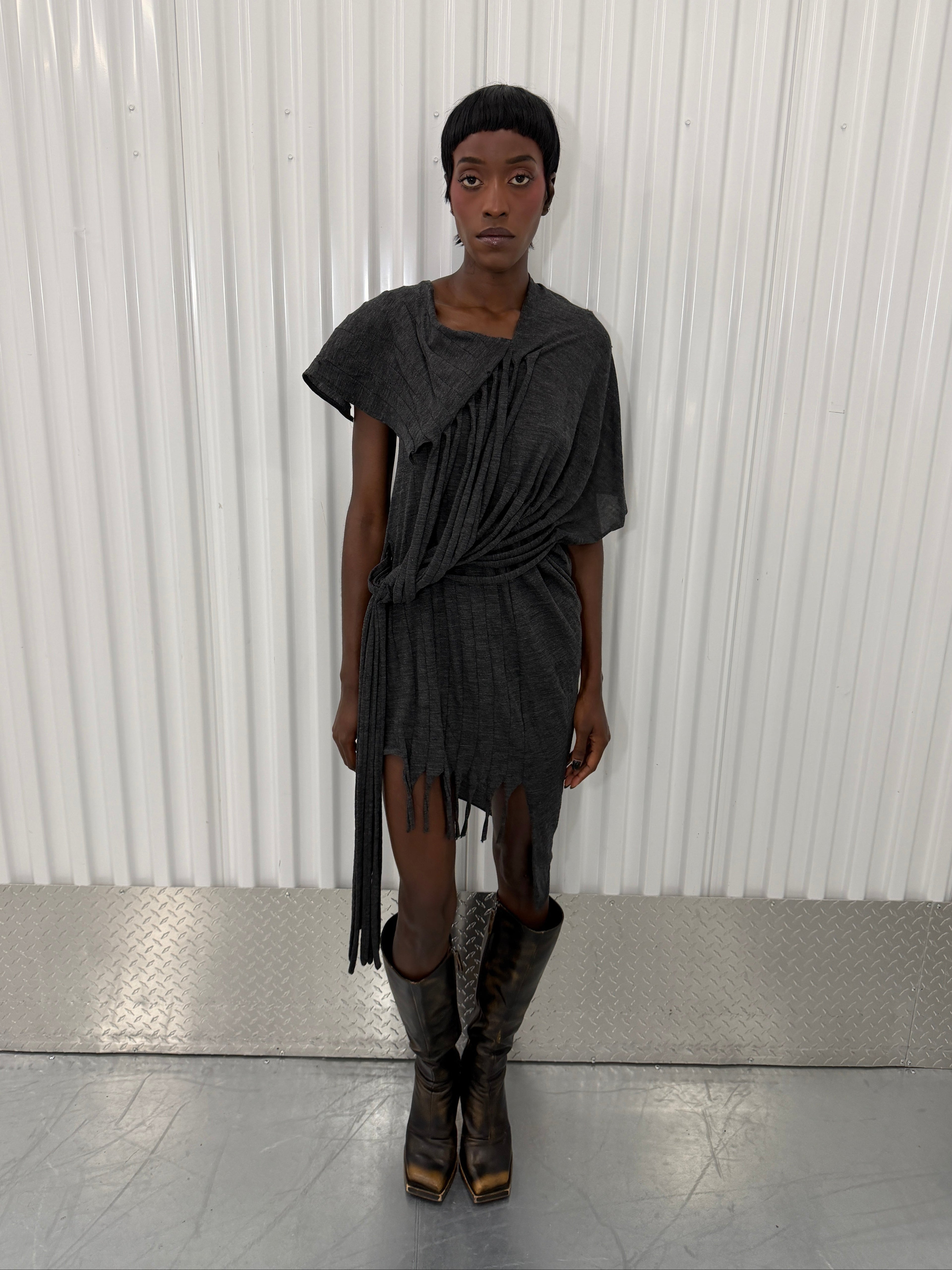junya wantanabe distressed grey tshirt dress