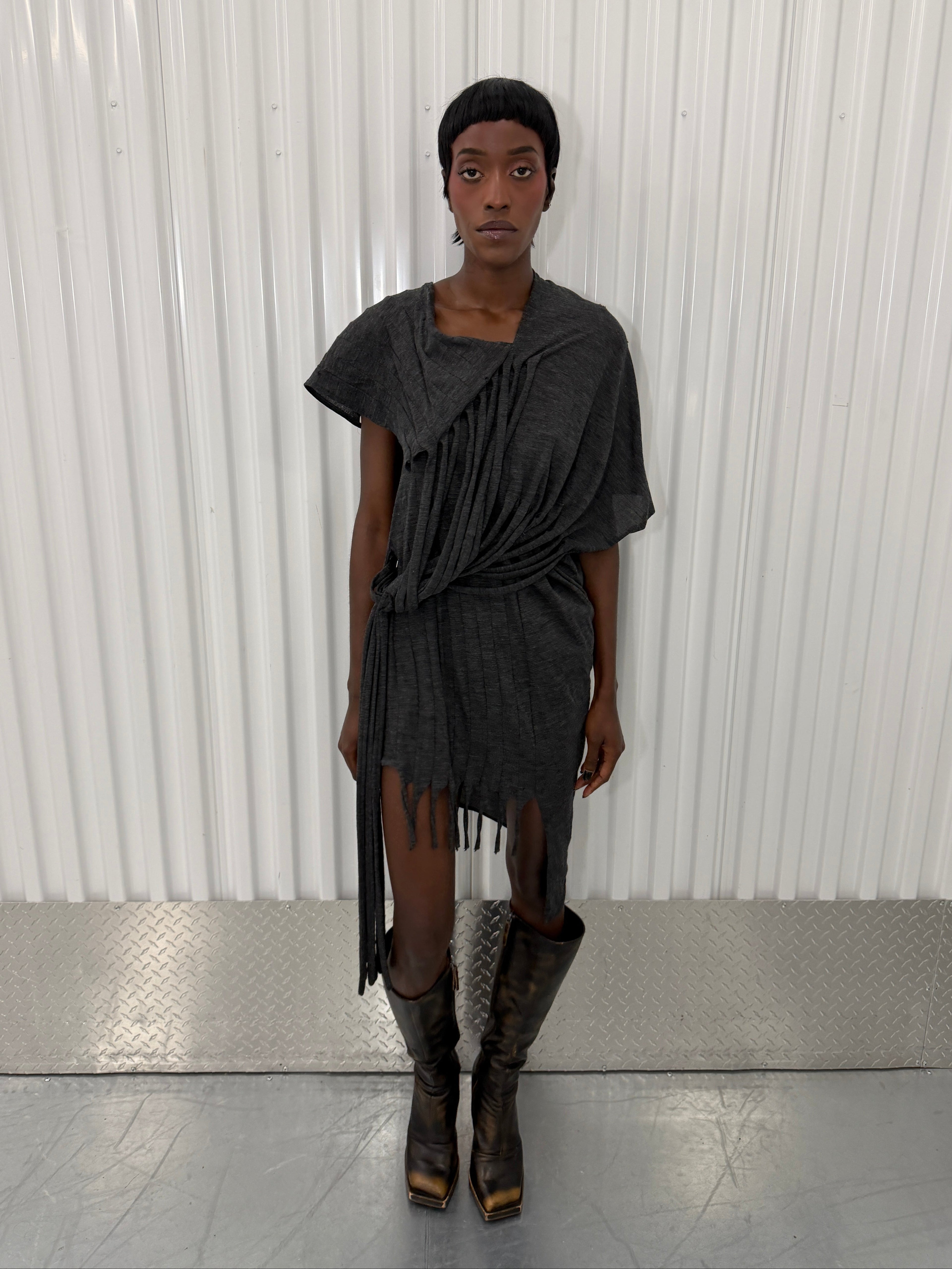 junya wantanabe distressed grey tshirt dress