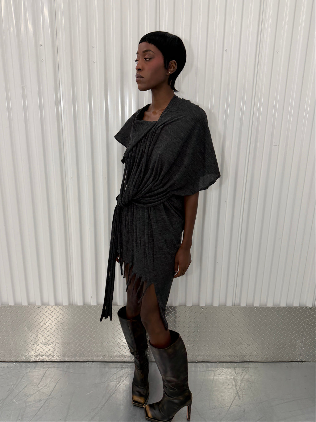 junya wantanabe distressed grey tshirt dress