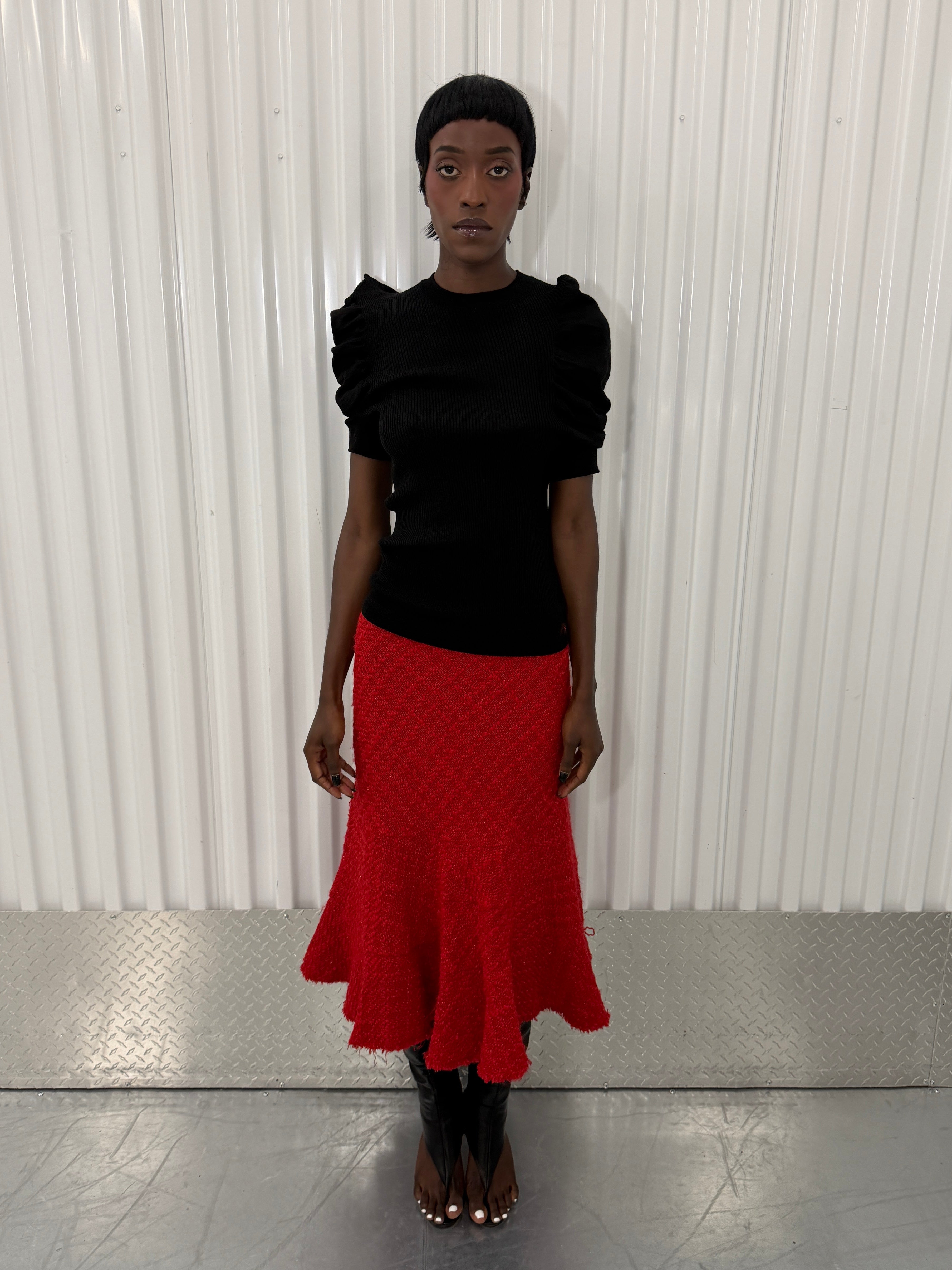 junya wantanabe red tweed skirt