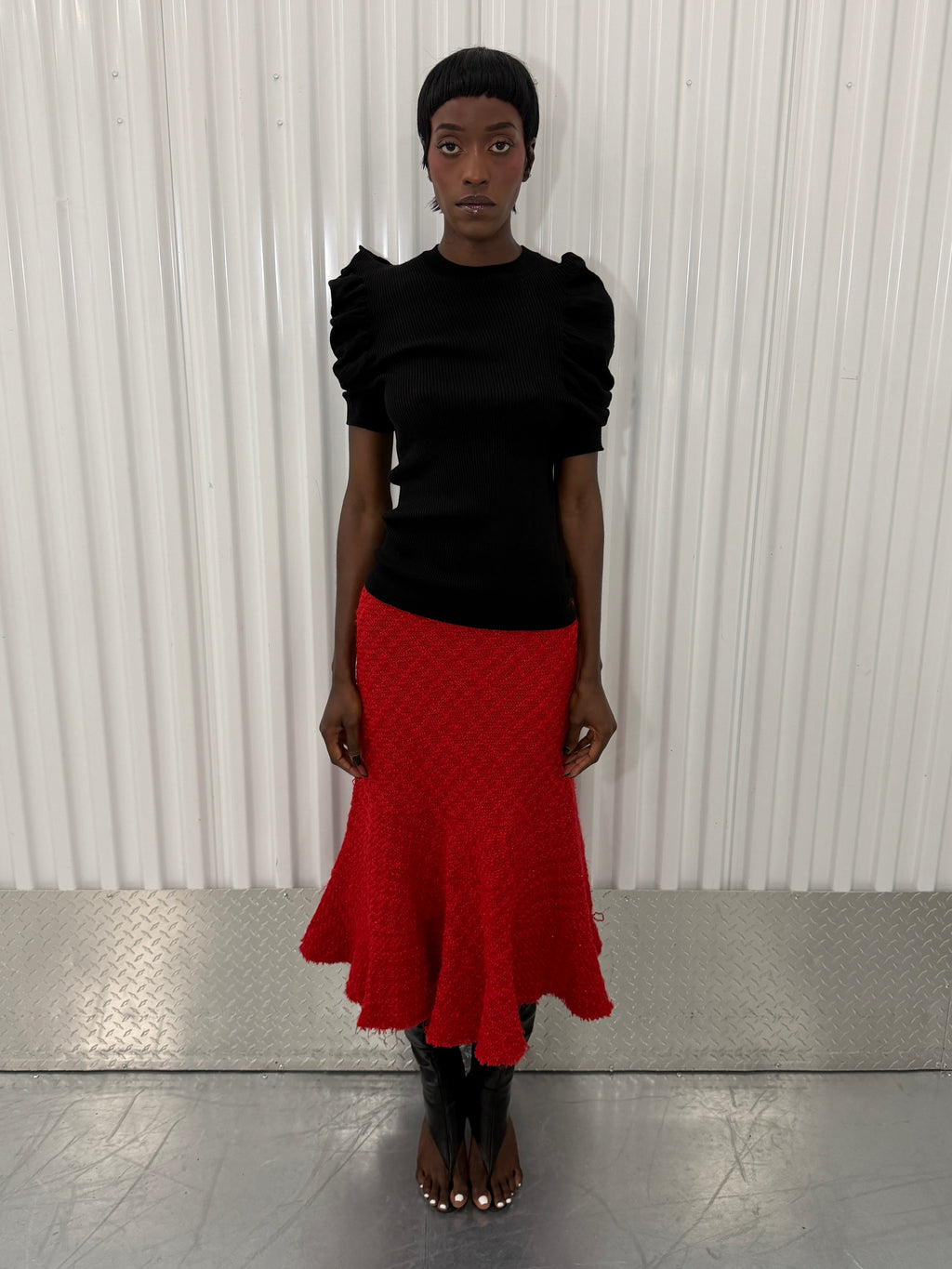 junya wantanabe red tweed skirt