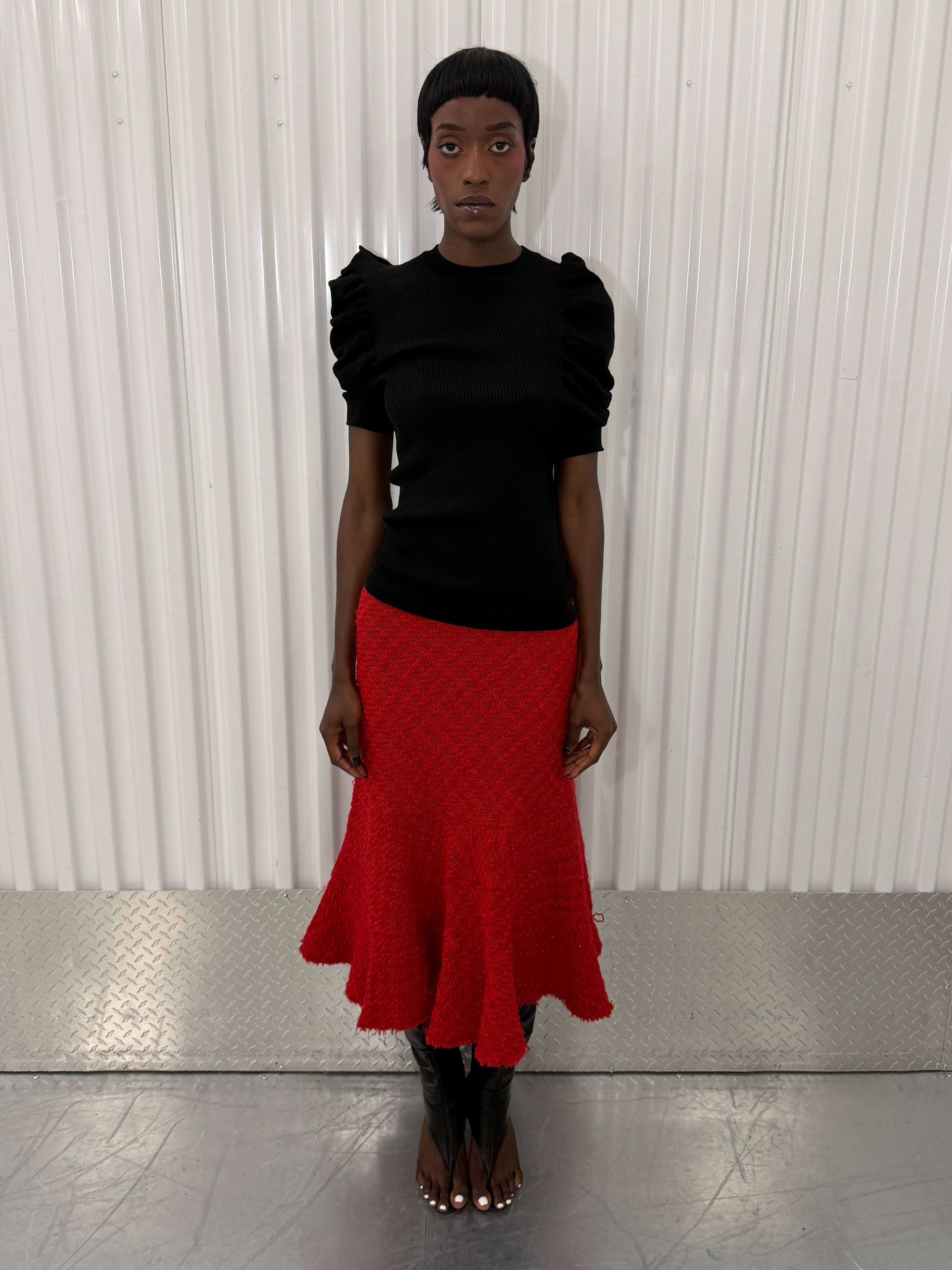 junya wantanabe red tweed skirt